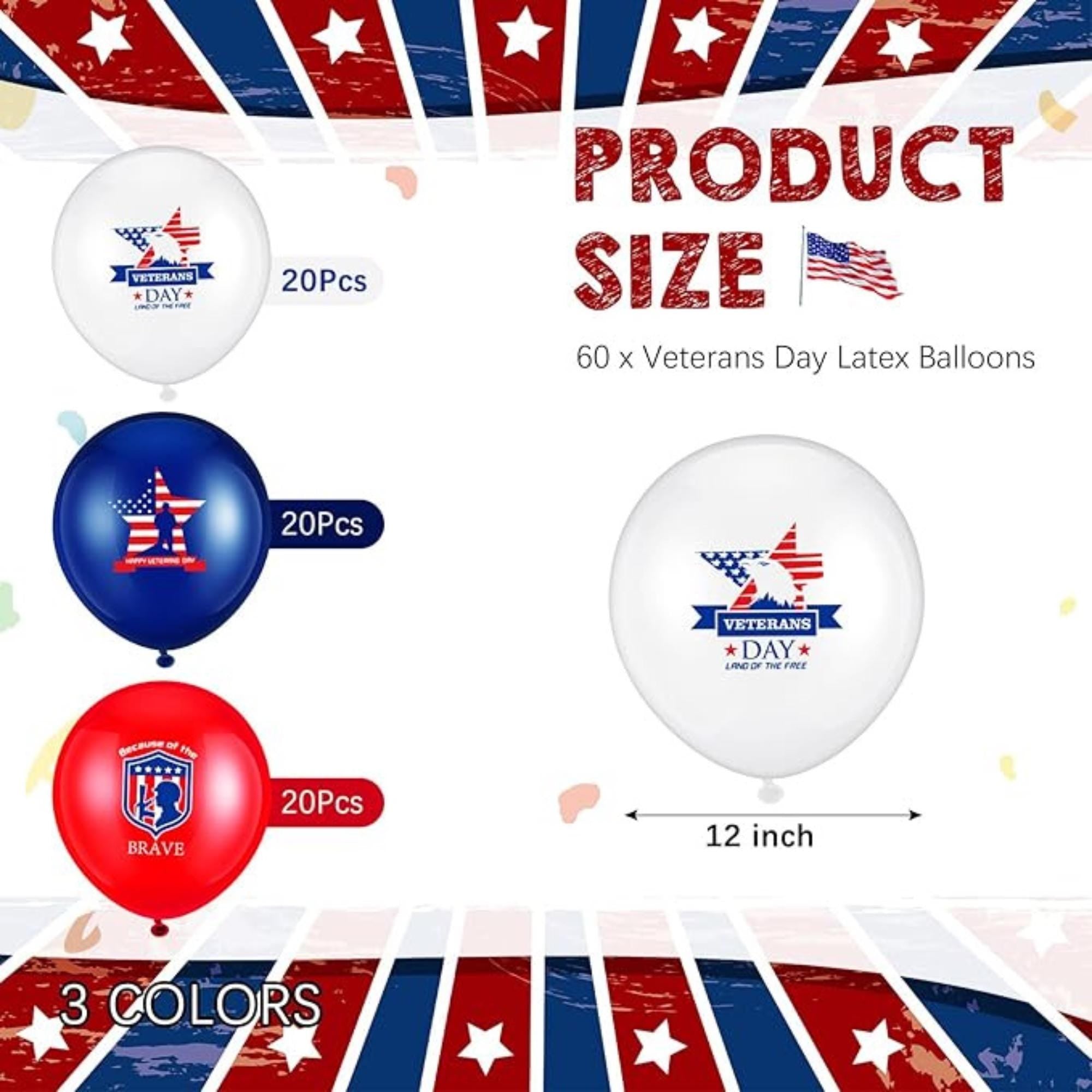 Veterans Balloons Red White Blue Latex Patriotic Party Decor