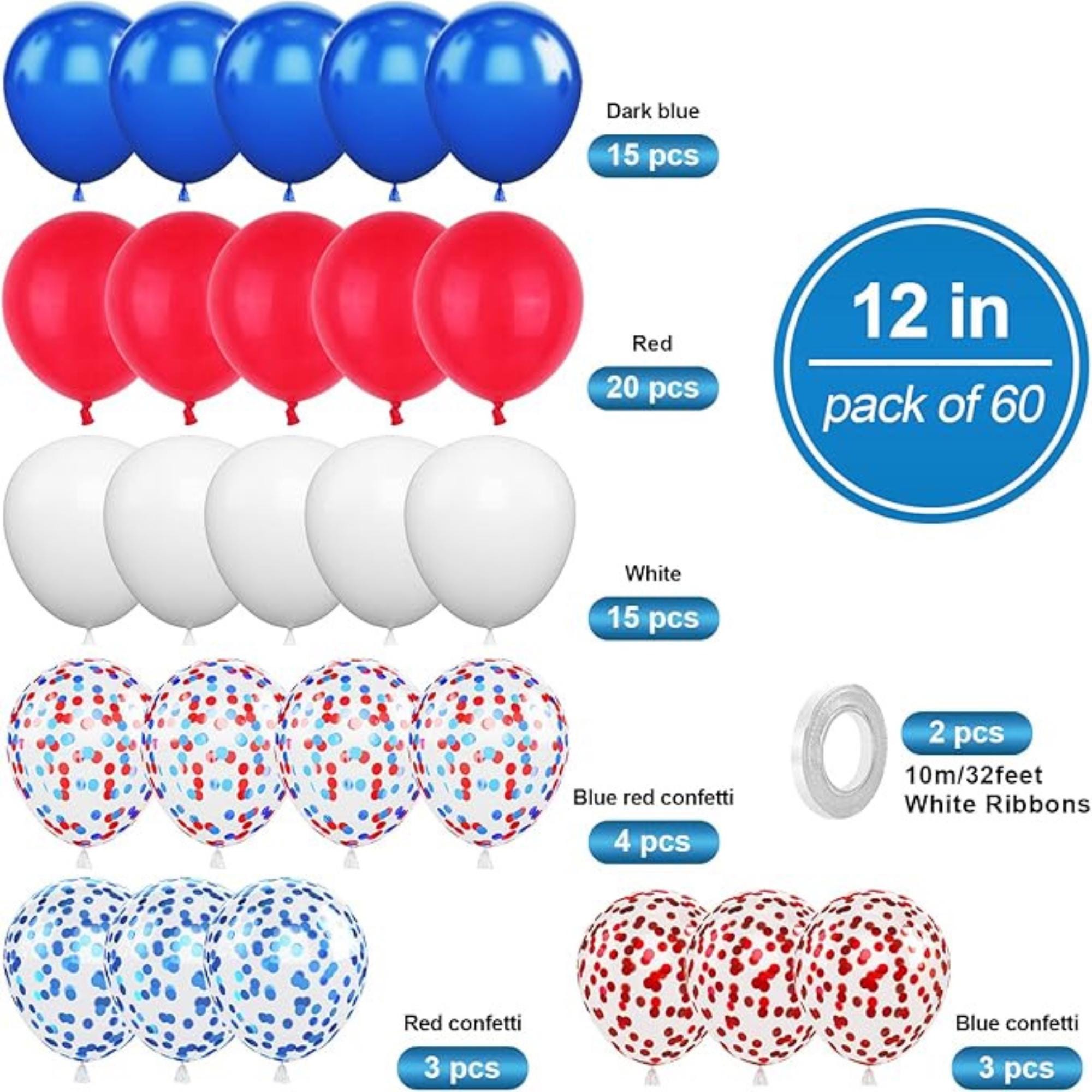 Red White Blue Balloons Confetti Latex Party Decoration Set