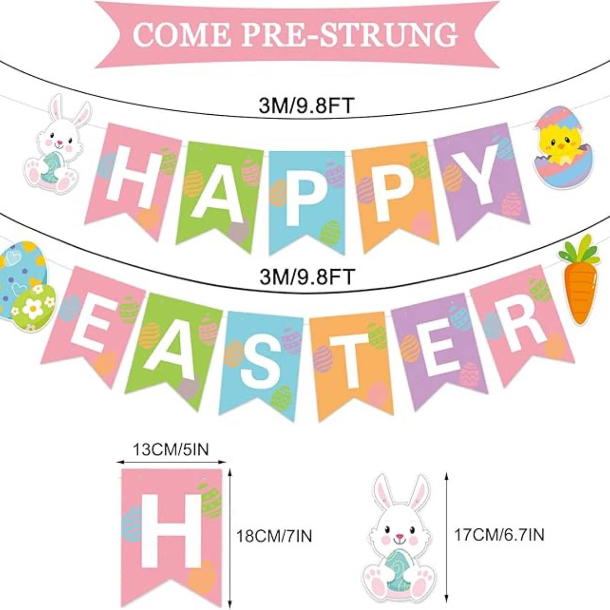Happy Easter Banner Multicolor Bunny Egg Chick Carrot Flags Party Decor Suppli