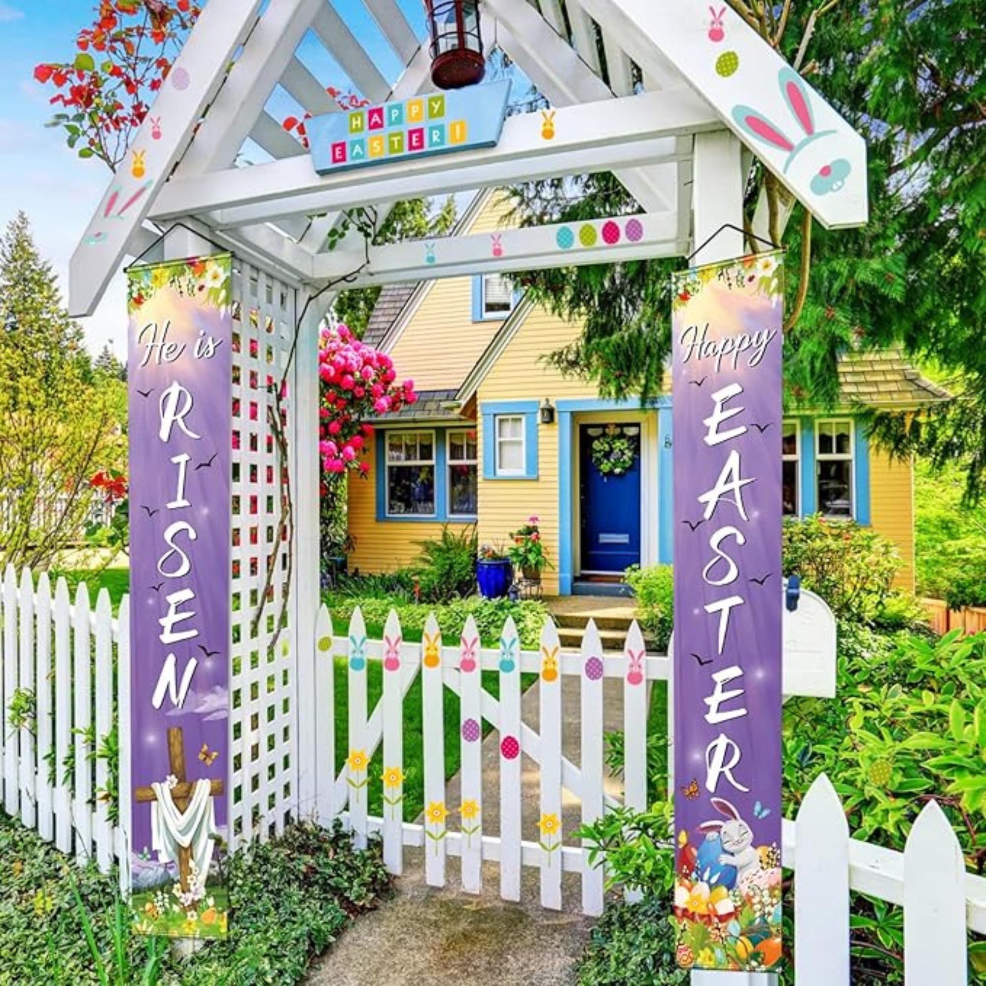 Easter Porch Banner Set: He Is Risen, Happy Easter Door Decorations
