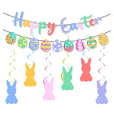 Happy Easter Banner Egg Garland with Bunny Hanging Swirl Party Decor Supplie