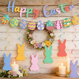 Happy Easter Banner Egg Garland with Bunny Hanging Swirl Party Decor Supplie
