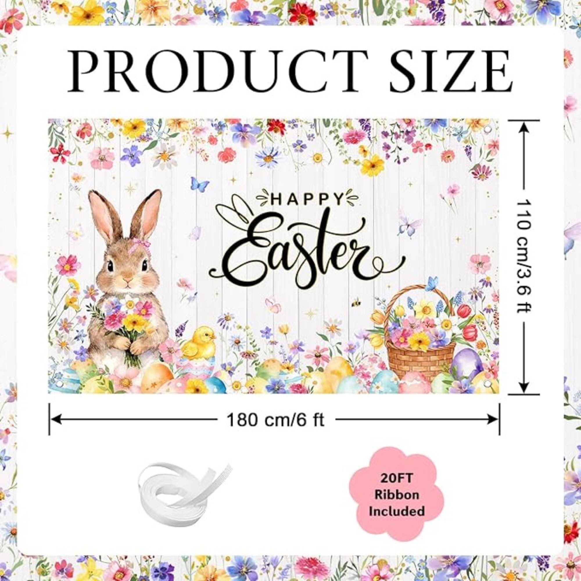 Happy Easter Wildflower Bunny Backdrop Banner – Spring Party Decor