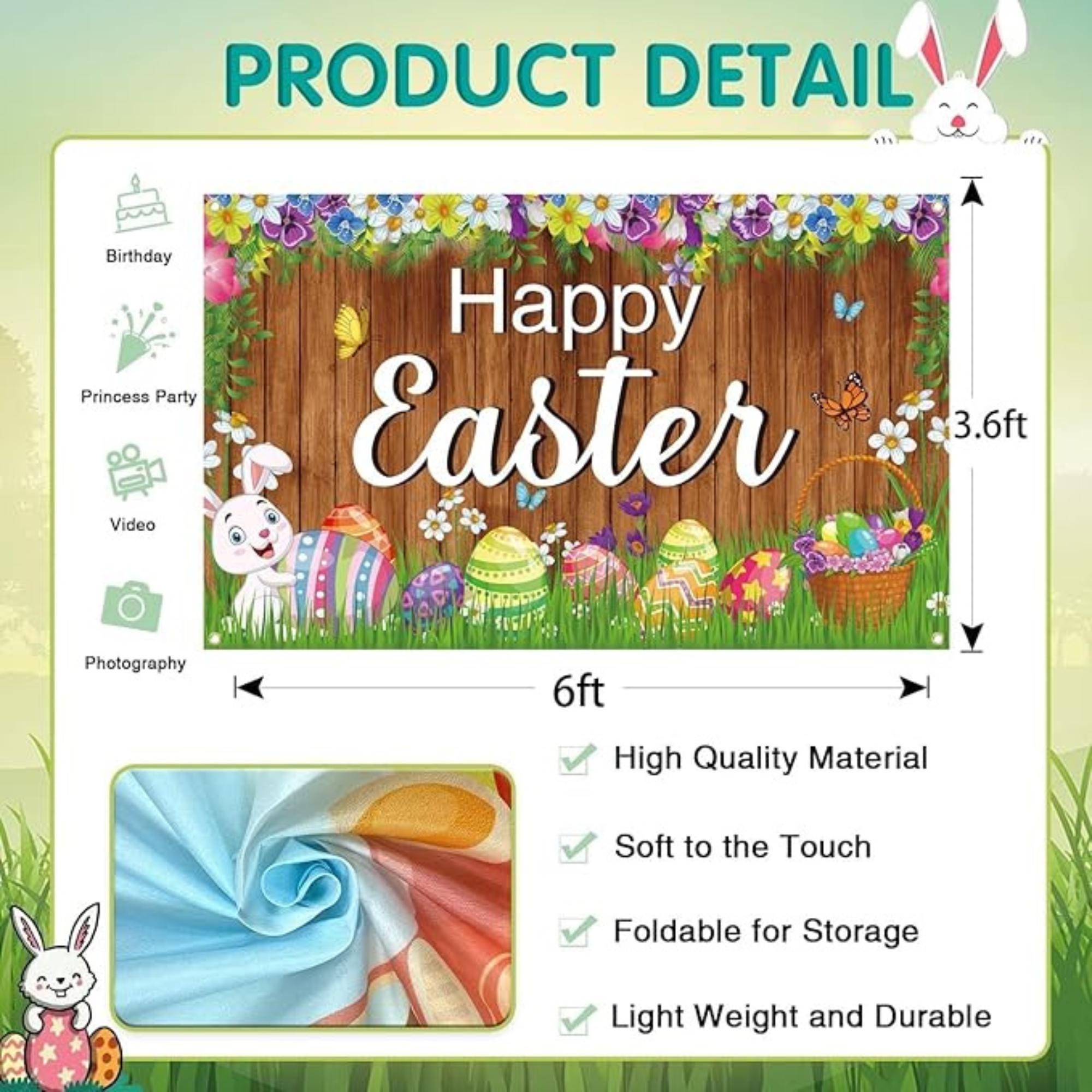 Happy Easter Banner: Festive Spring Wall Party Decor (71 x 43 Inch)