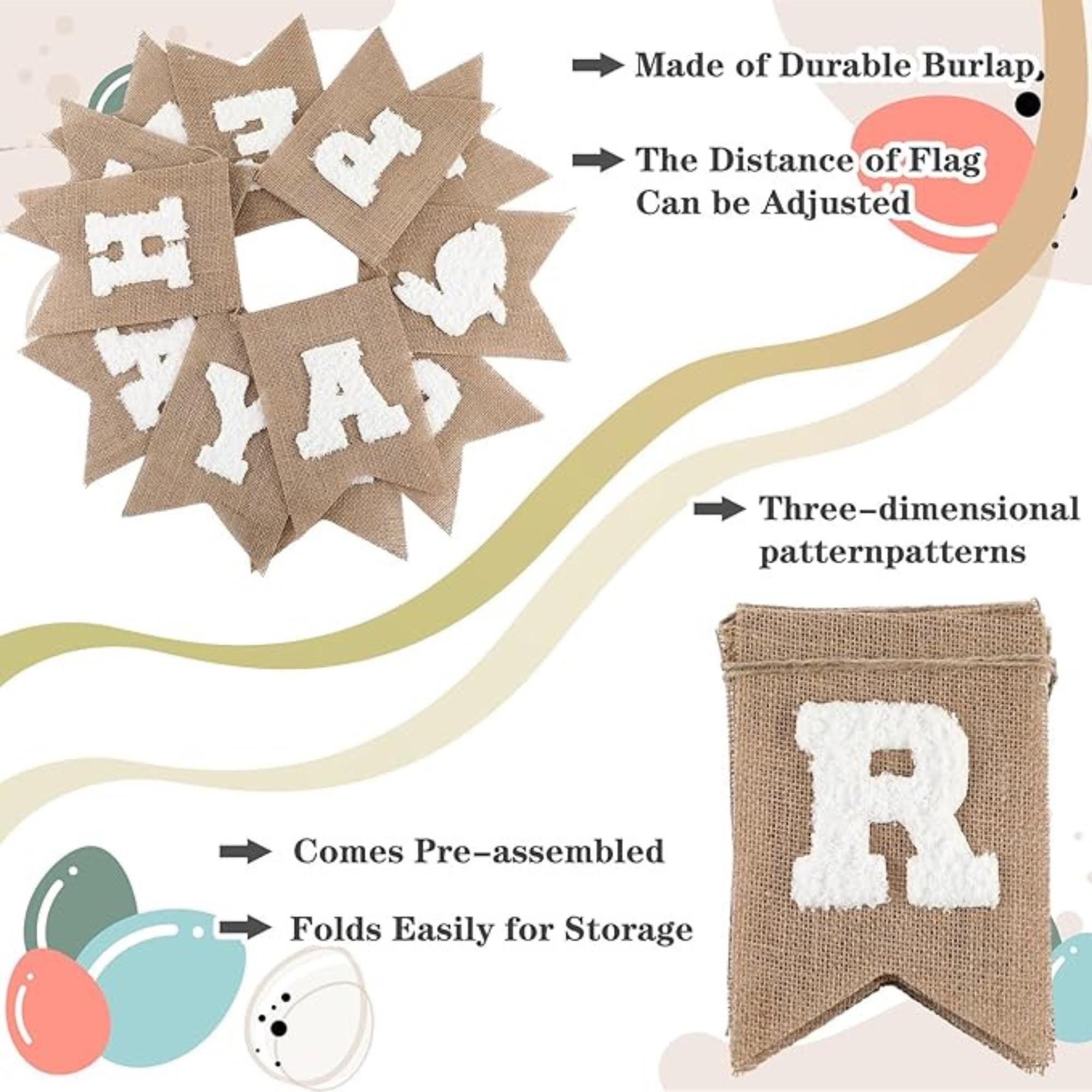 Happy Easter Burlap Banner with Bunny Embroidery – Rustic Farmhouse Garland