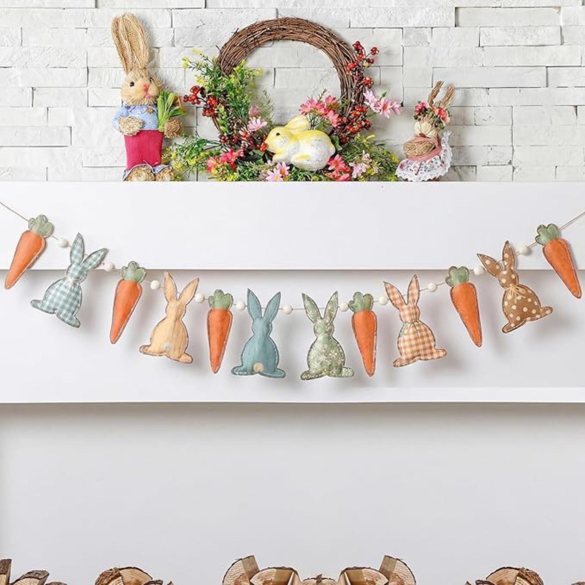 Handmade Felt Bunny Carrot Garland: Rustic Farmhouse Easter Spring Decoration