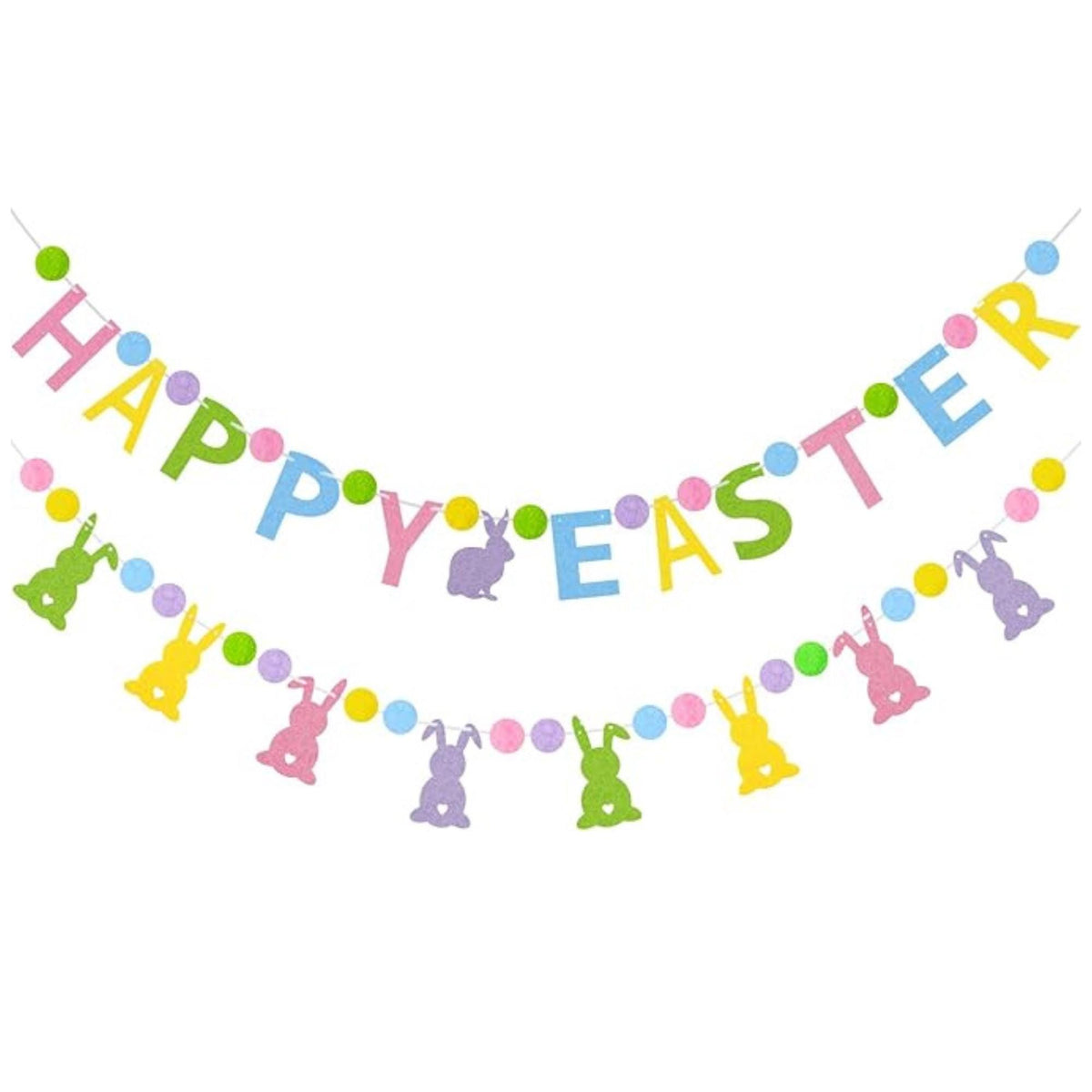 Wool Felt Easter Bunny Garland: Pastel Spring Banner for Party Decor