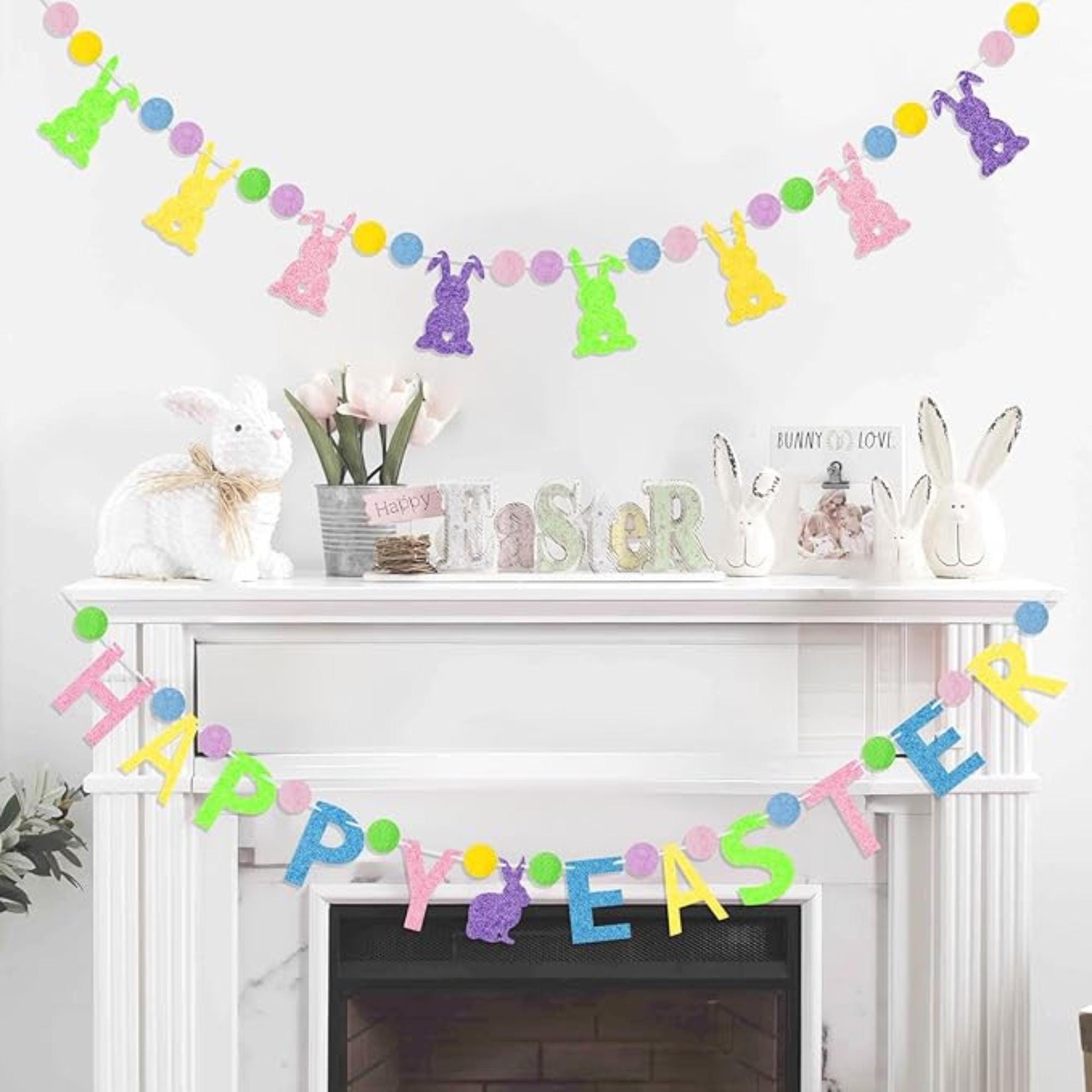 Wool Felt Easter Bunny Garland: Pastel Spring Banner for Party Decor