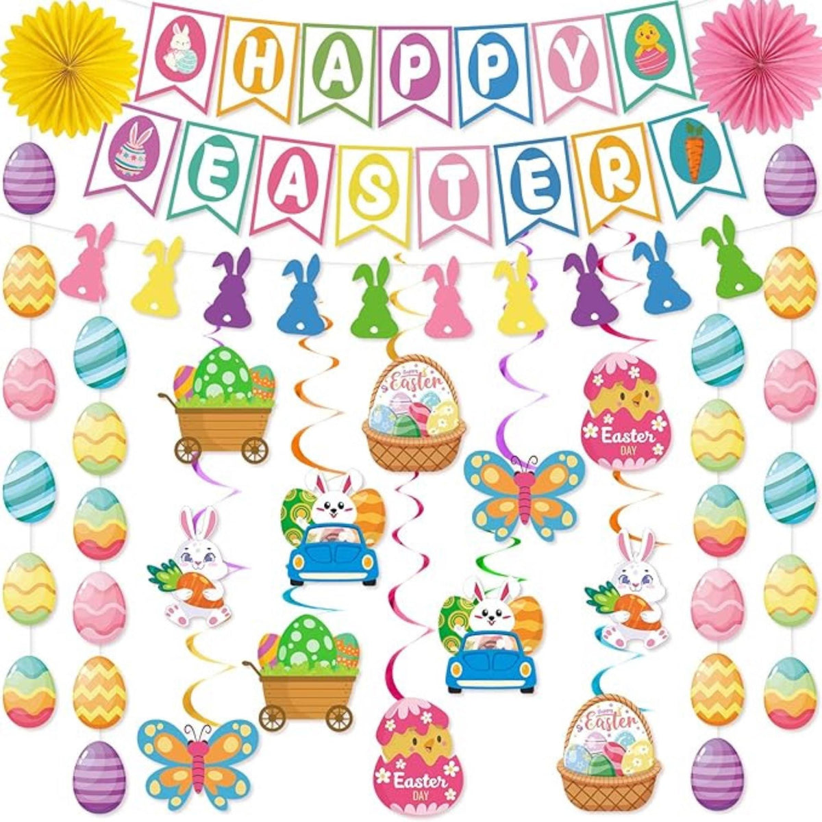 Easter Decorations Set 55 PCS Happy Easter Banner Hanging Party Decor Supplies