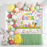 Happy Easter Backdrop Banner: Rustic Bunny Wooden Photo Booth Party Decor