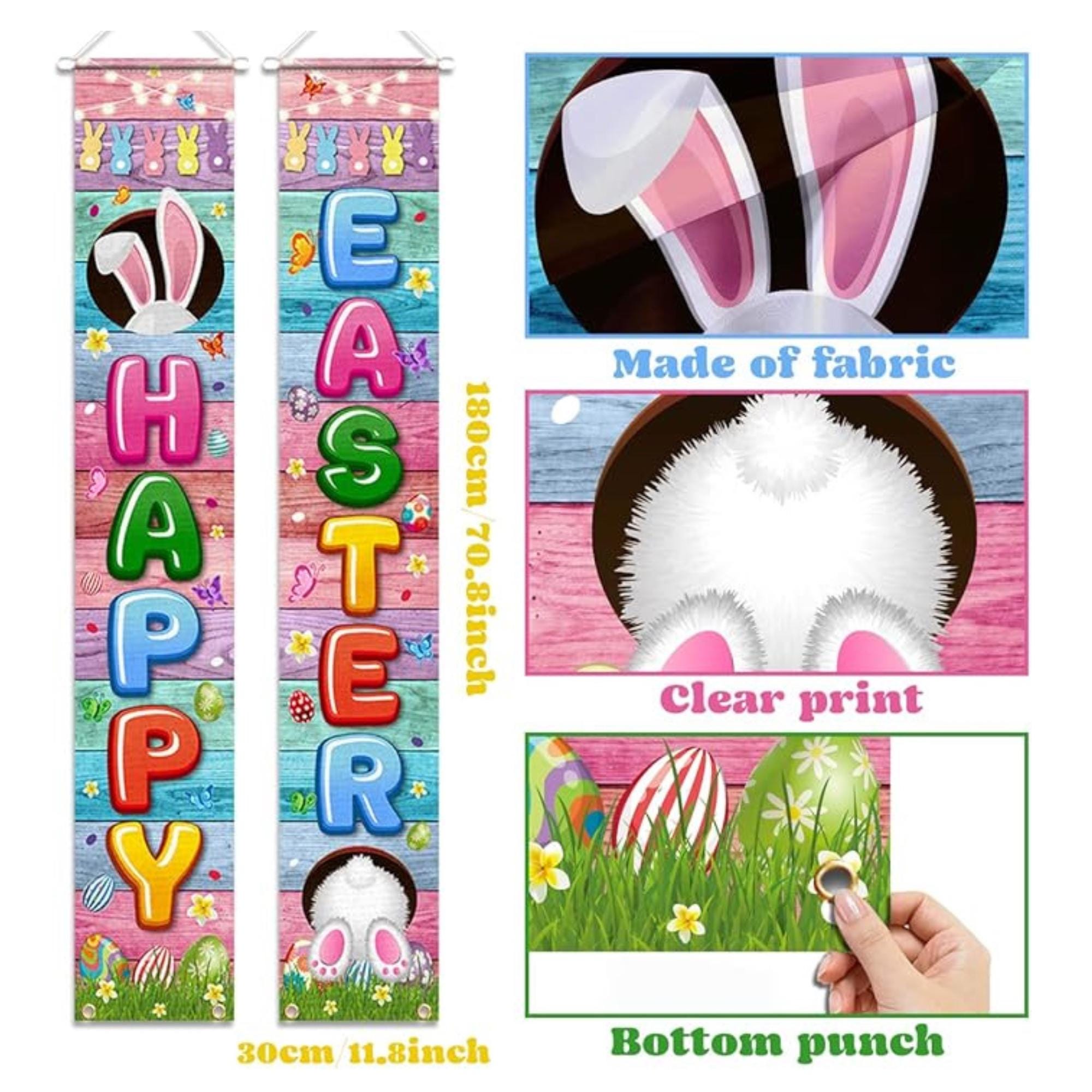 Happy Easter Porch Sign Bunny Welcome Banner Spring Door Hanging Party Decor Supplies