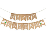 Happy Easter Burlap Banner with Bunnies and Carrots – Rustic Spring Party Decor
