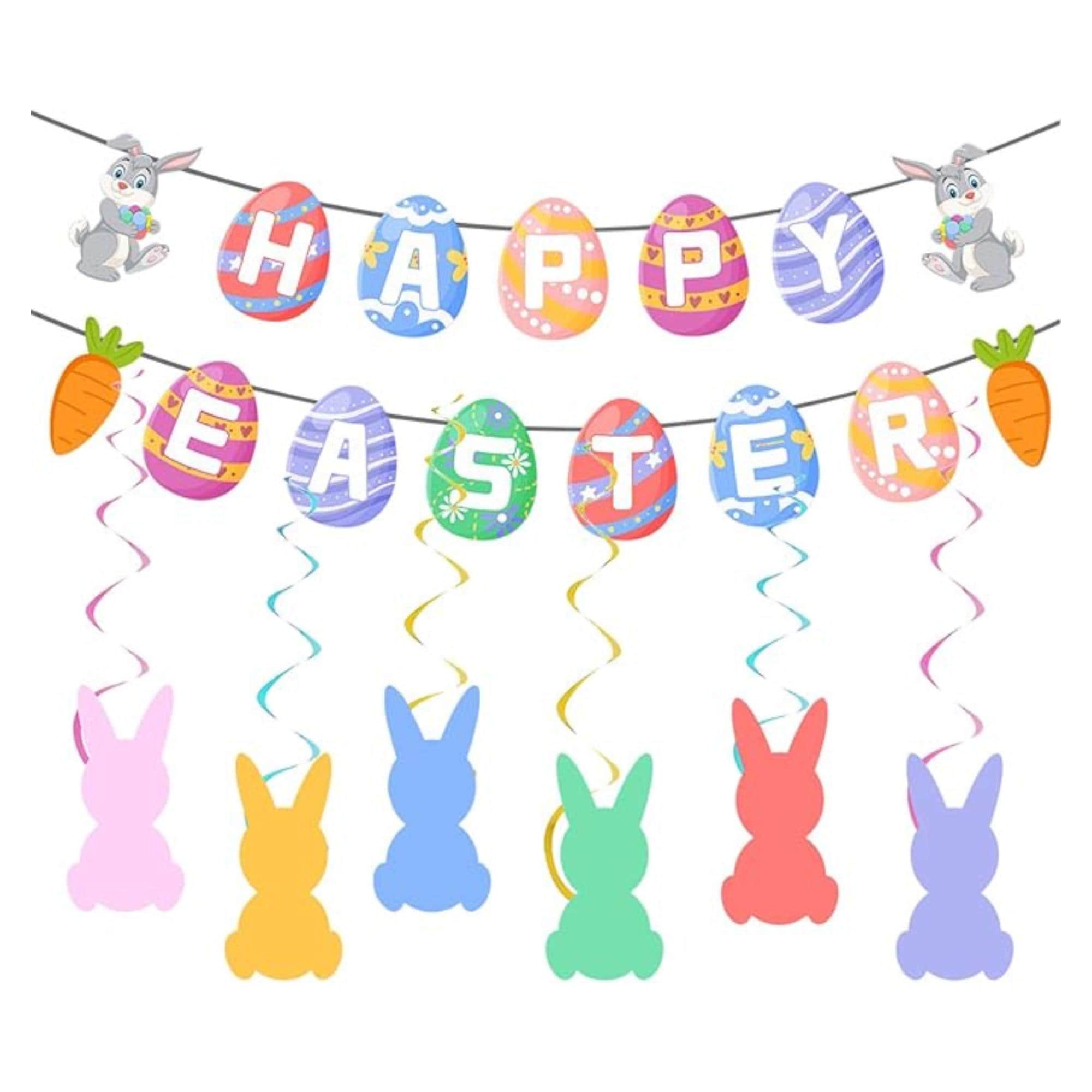 Happy Easter Banner Decorations Set Egg Bunny Indoor Party Decor Supplies