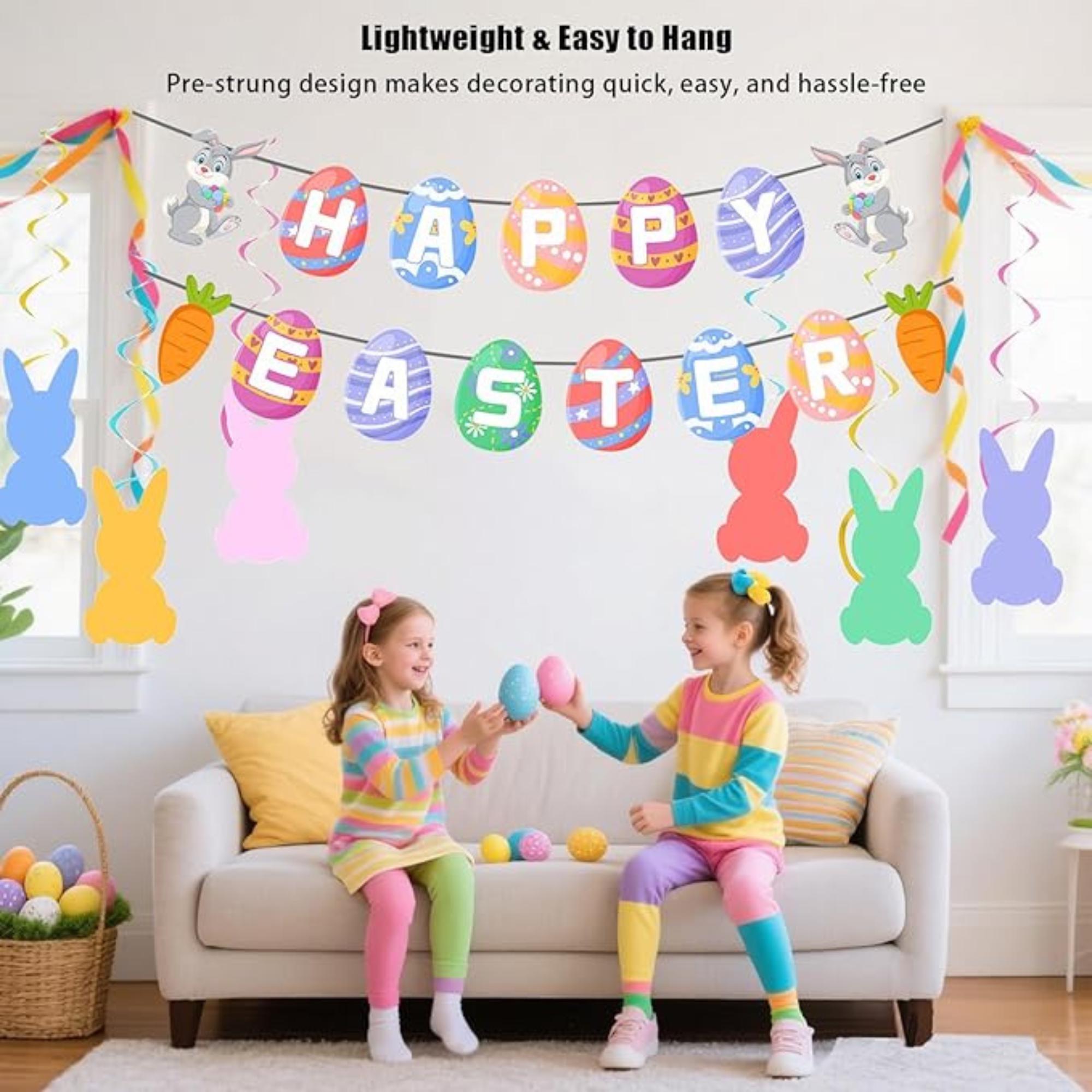 Happy Easter Banner Decorations Set Egg Bunny Indoor Party Decor Supplies