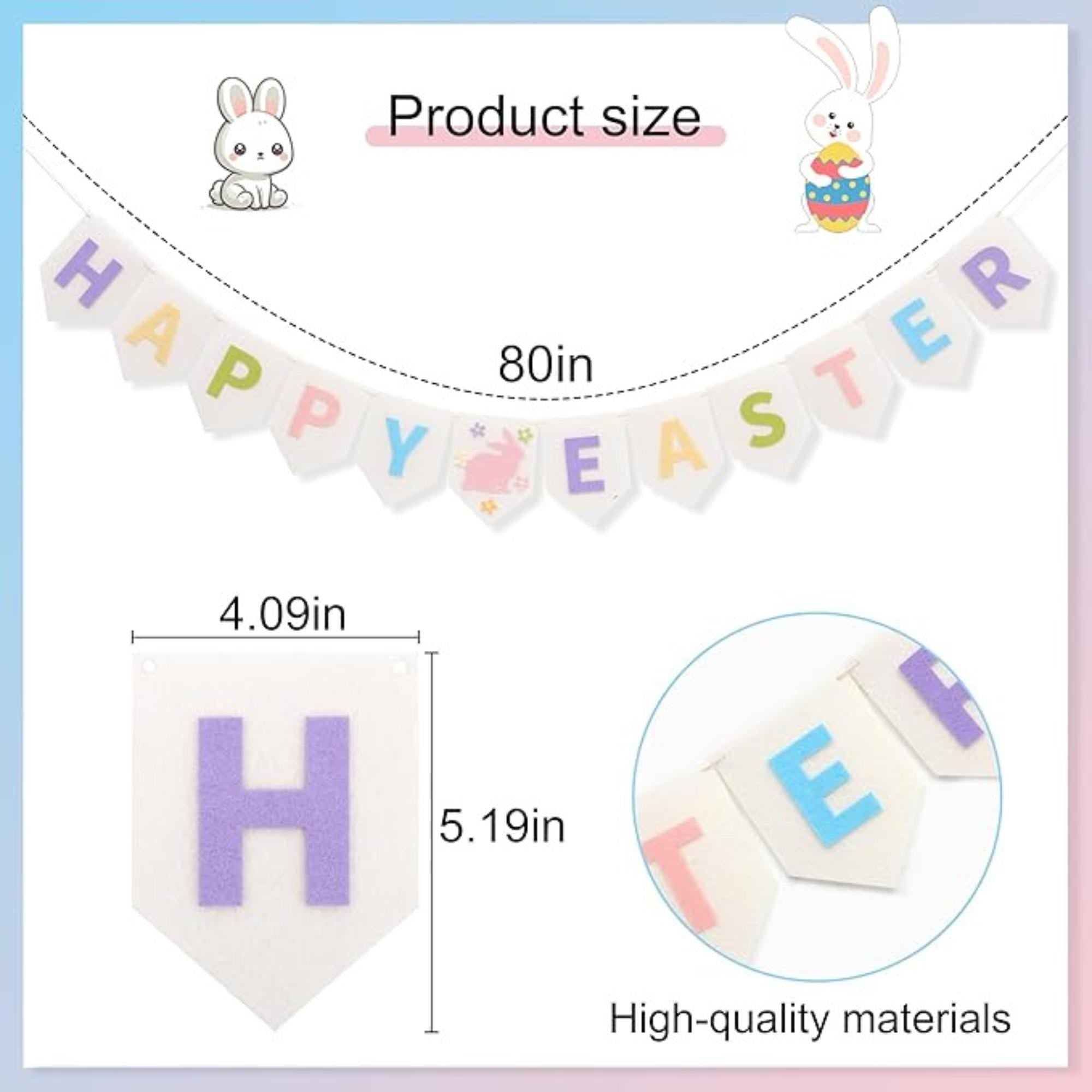 Felt Happy Easter Banner Pastel Bunny Bunting Garland Mantel Wall Party Decor Supplies