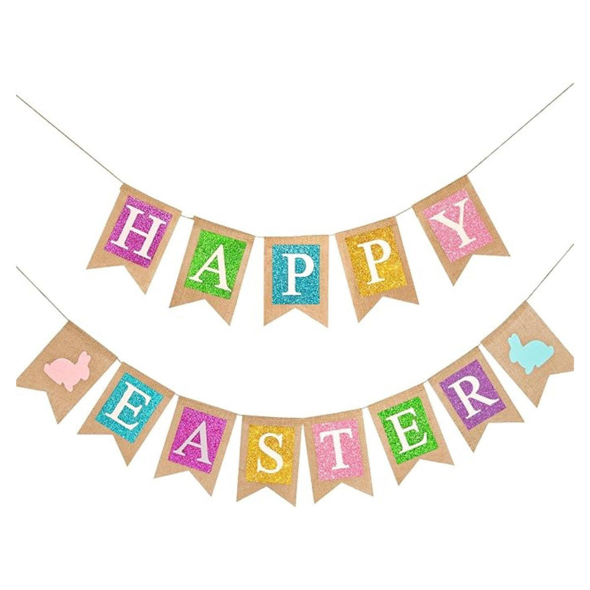 Burlap Easter Banner with Bunnies – Pre-Strung Garland for Spring Party Decorations