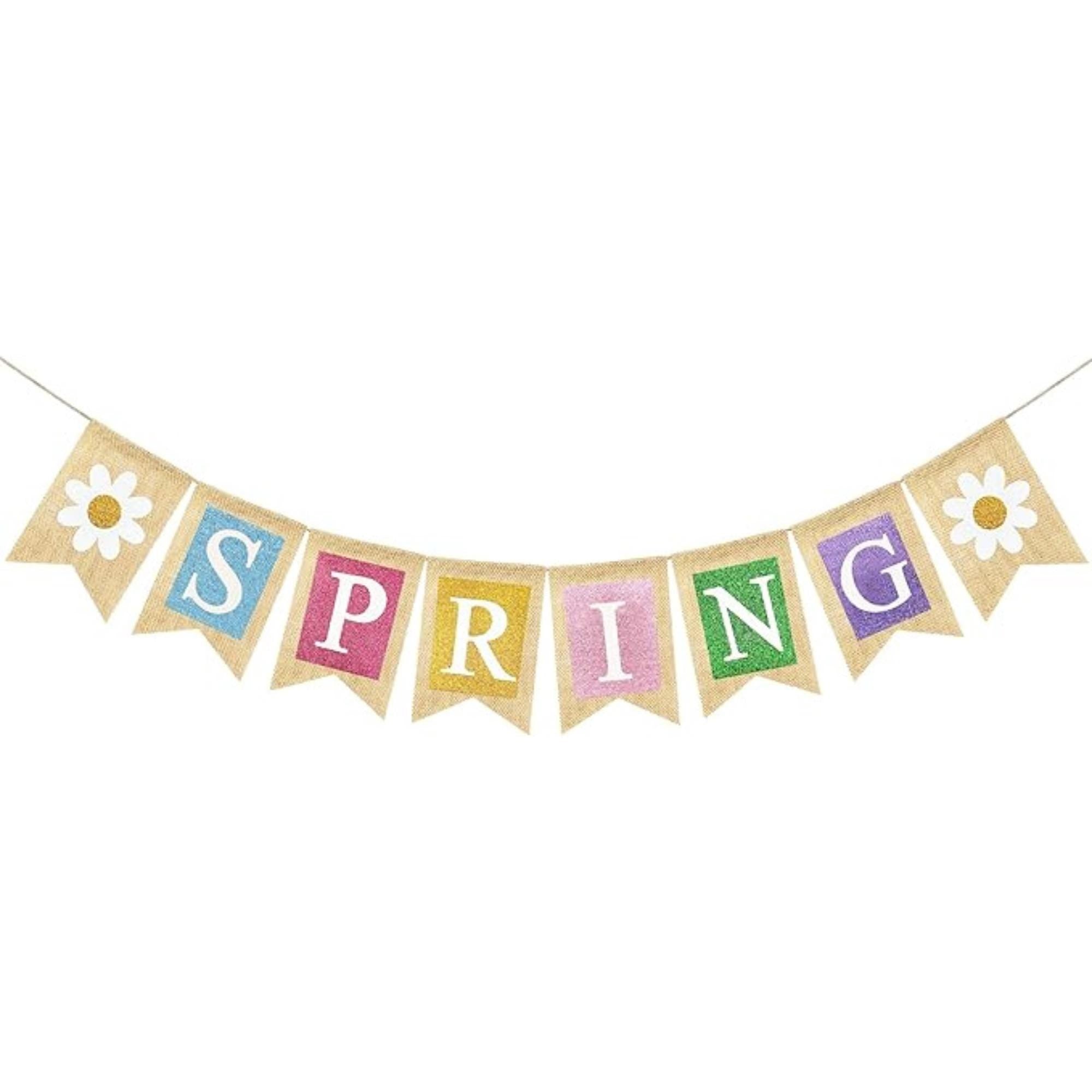 Spring Burlap Banner Welcome Seasonal Bunting Garland Mantle Fireplace Indoor Outdoor Party Decor Supplies