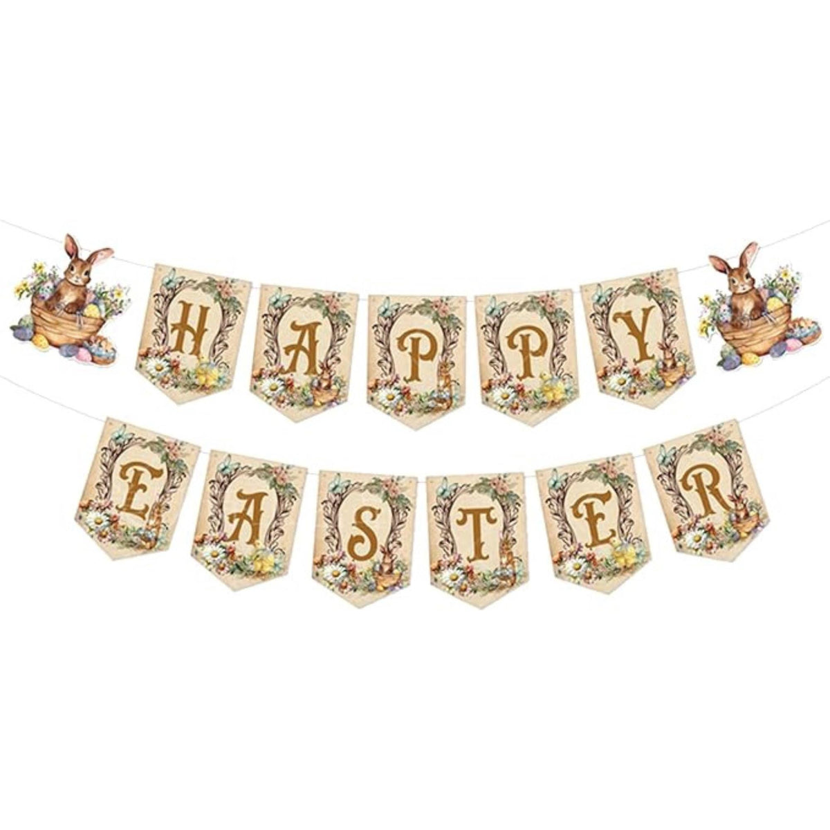 Happy Easter Bunny Banner Indoor Outdoor Mantel Spring Party Decor Supplies