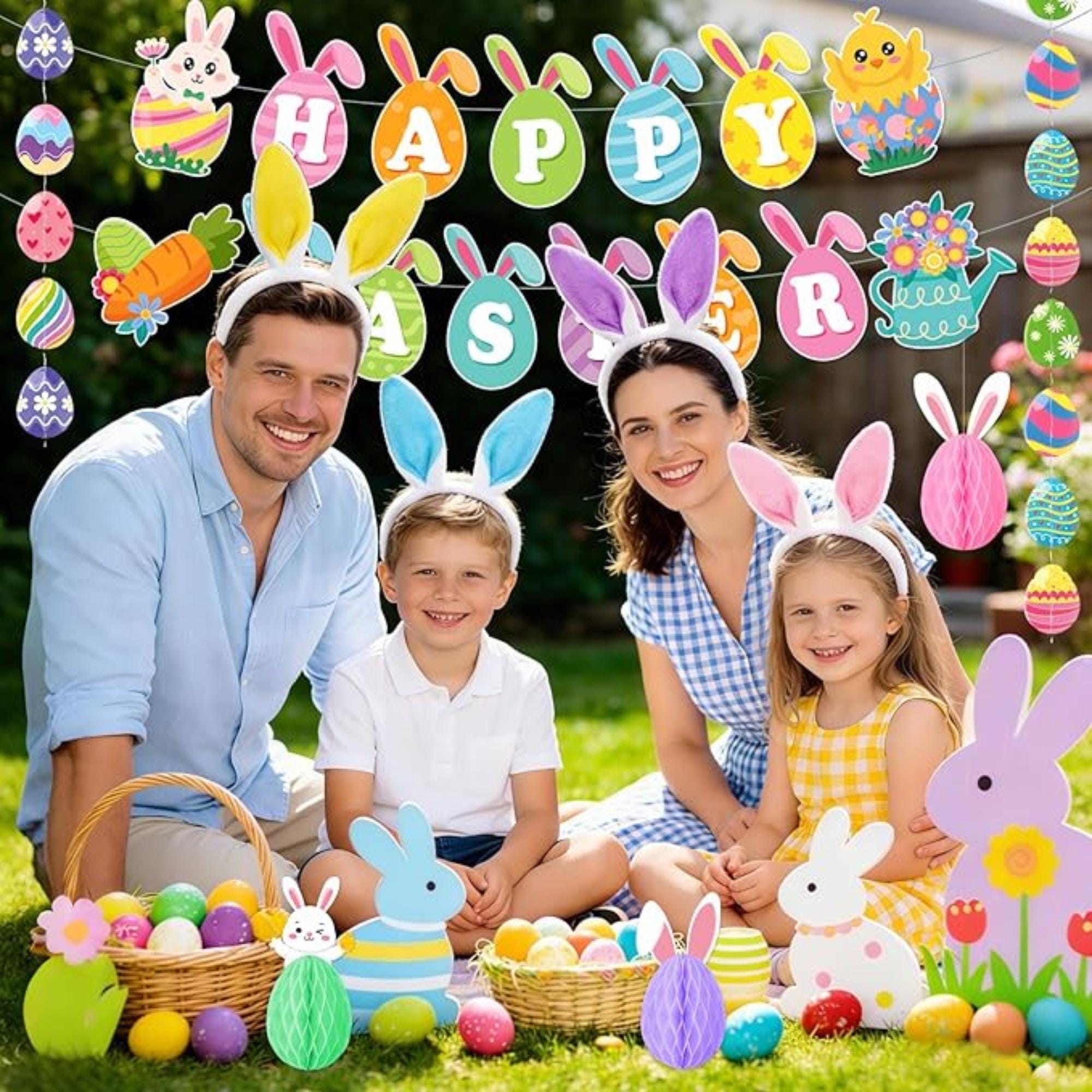 Easter Decorations Set: Bunny, Egg, Honeycomb Garland Party Supplies