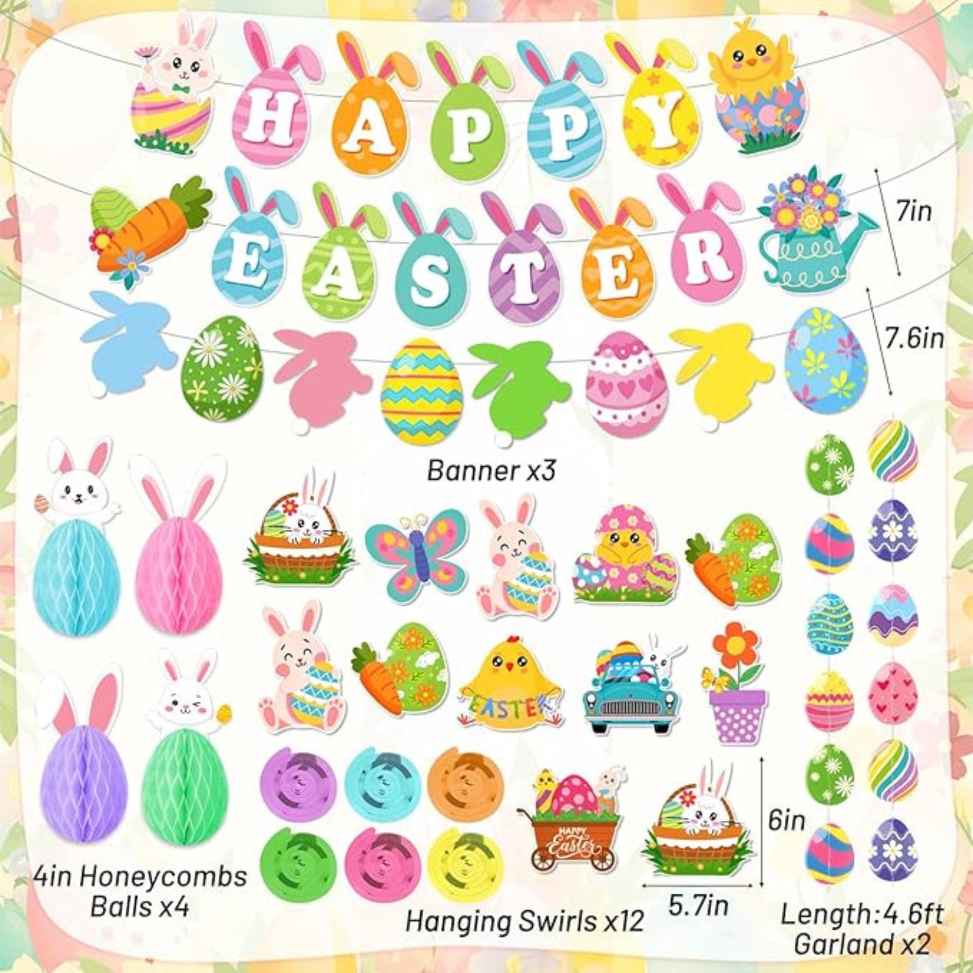 Easter Decorations Set: Bunny, Egg, Honeycomb Garland Party Supplies