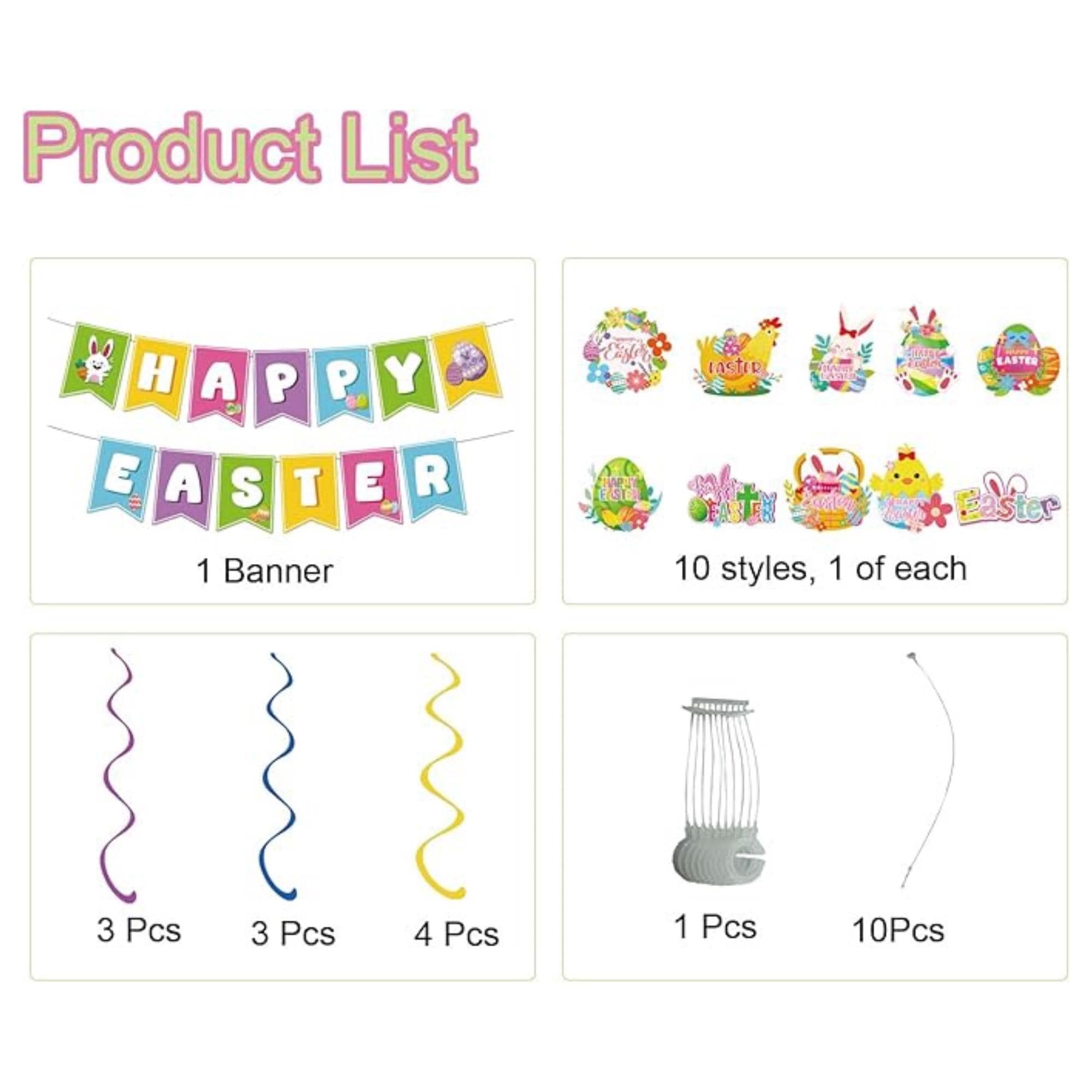 Happy Easter Banner with Egg Bunny Chick Hanging Swirls Indoor Outdoor Party Decor Supplies