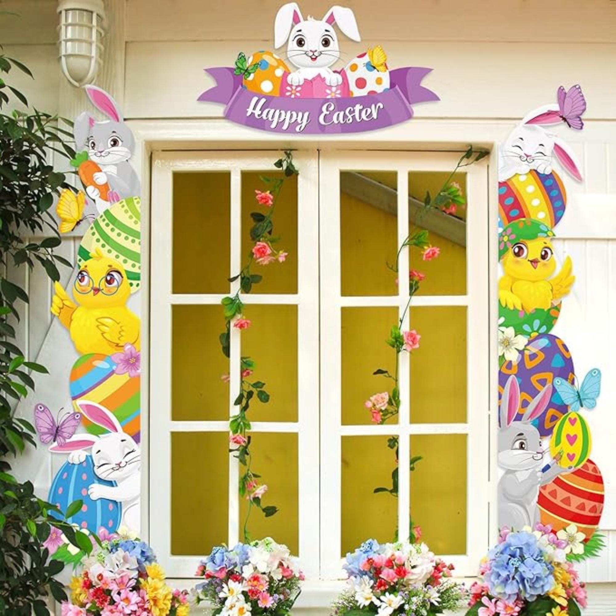 Happy Easter Porch Banners: Bunny, Chick, Egg Door Decor (Set of 3)