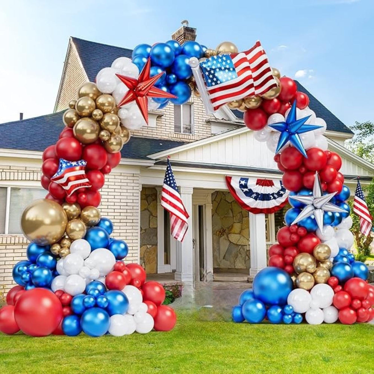 Red White Blue Balloon Garland Kit Gold Flag Patriotic Party Decor