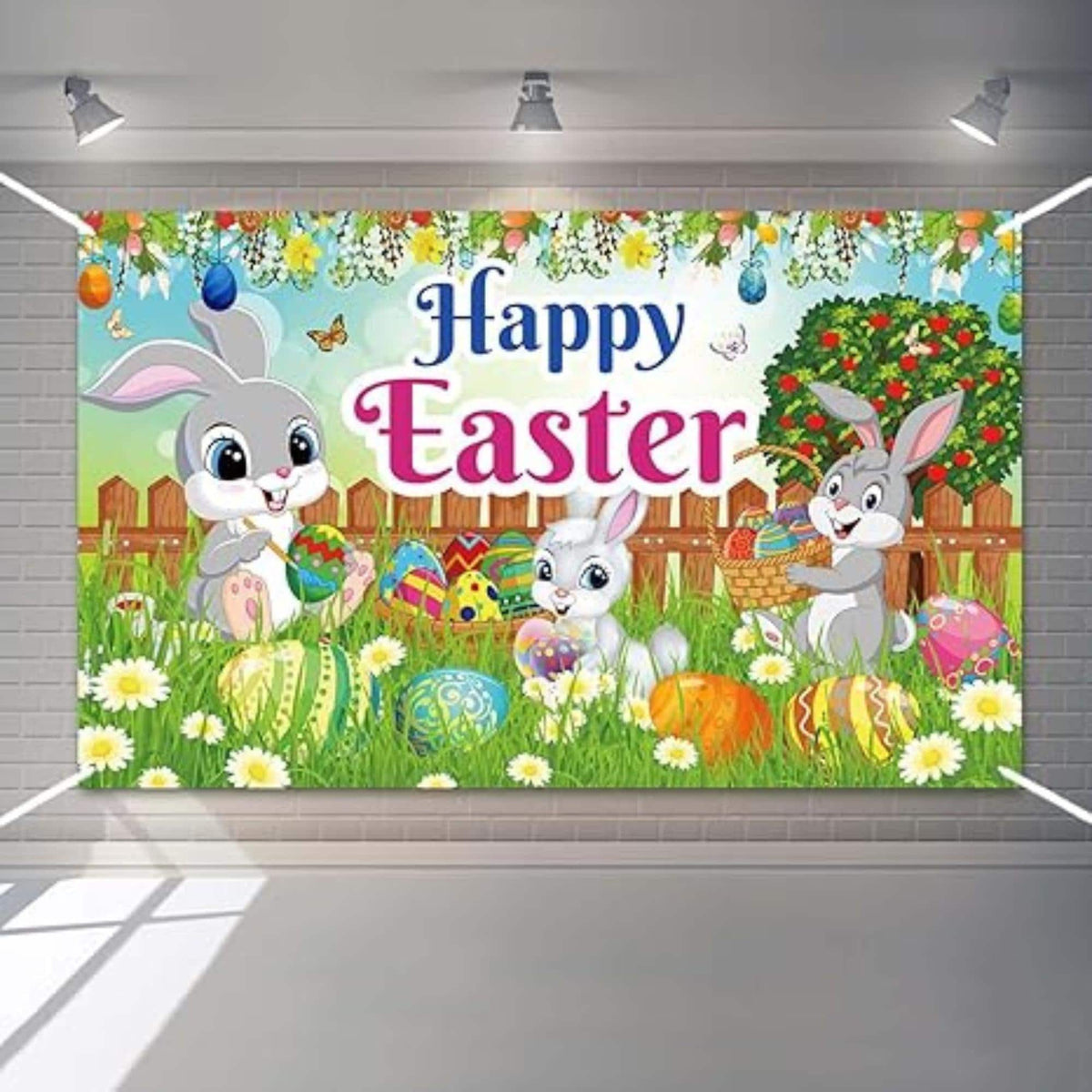 Happy Easter Backdrop Banner 70 x 43 Inch Large Photography Background Party Decor Supplies