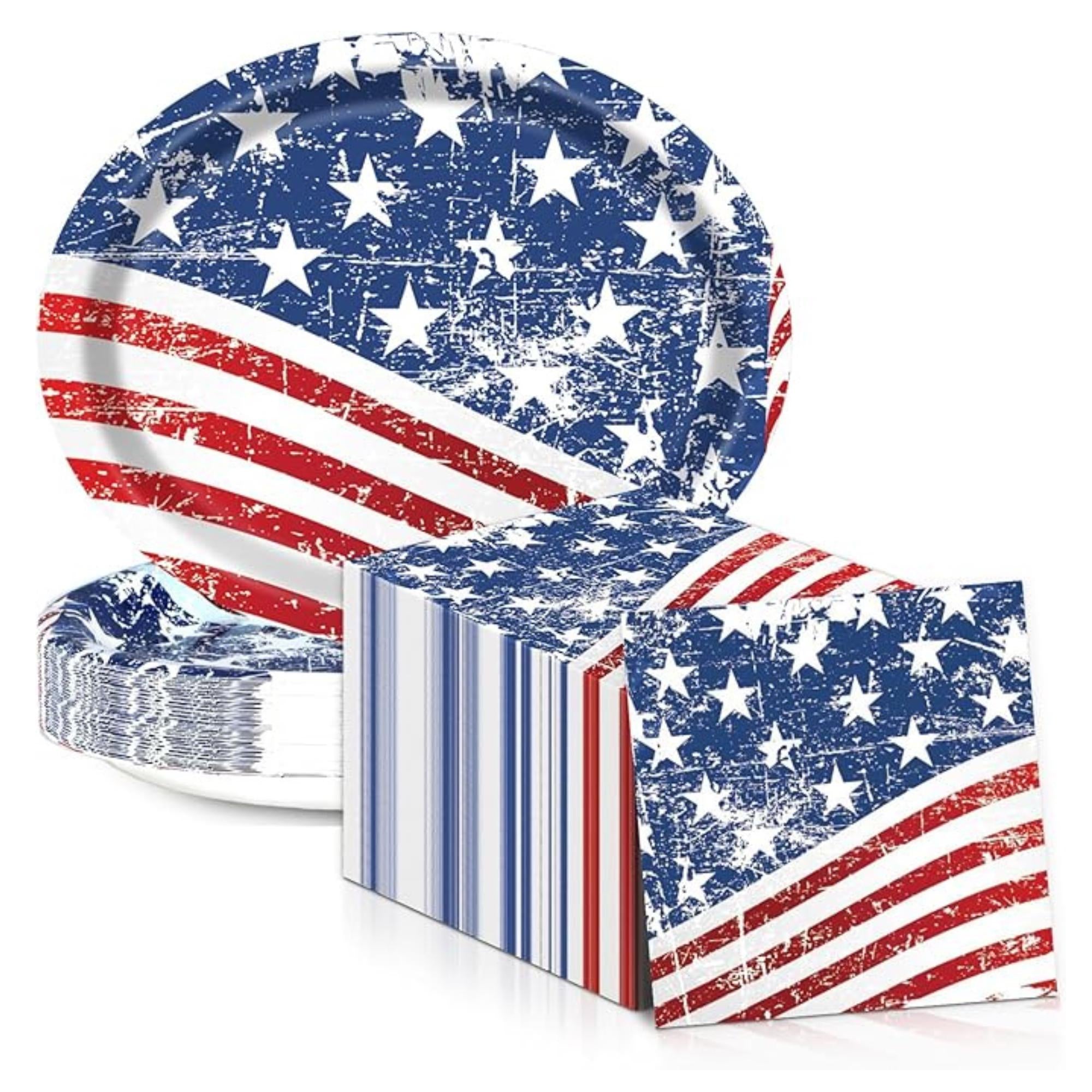 Oval Paper Plates and Napkins Patriotic Tableware Party Set