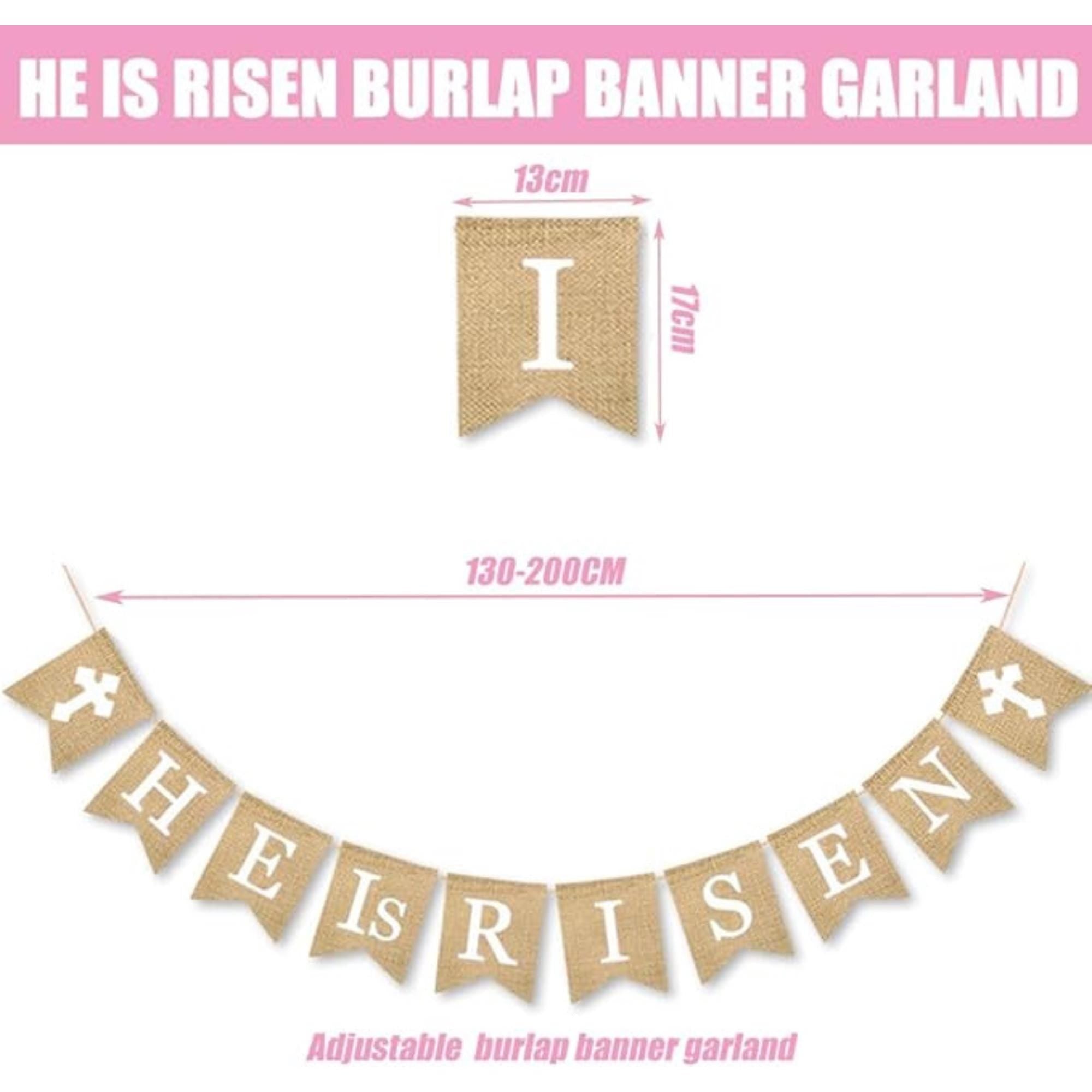 He Is Risen Banner Burlap Garland Religious Easter Bunting Christian Resurrection Party Decor Supplies