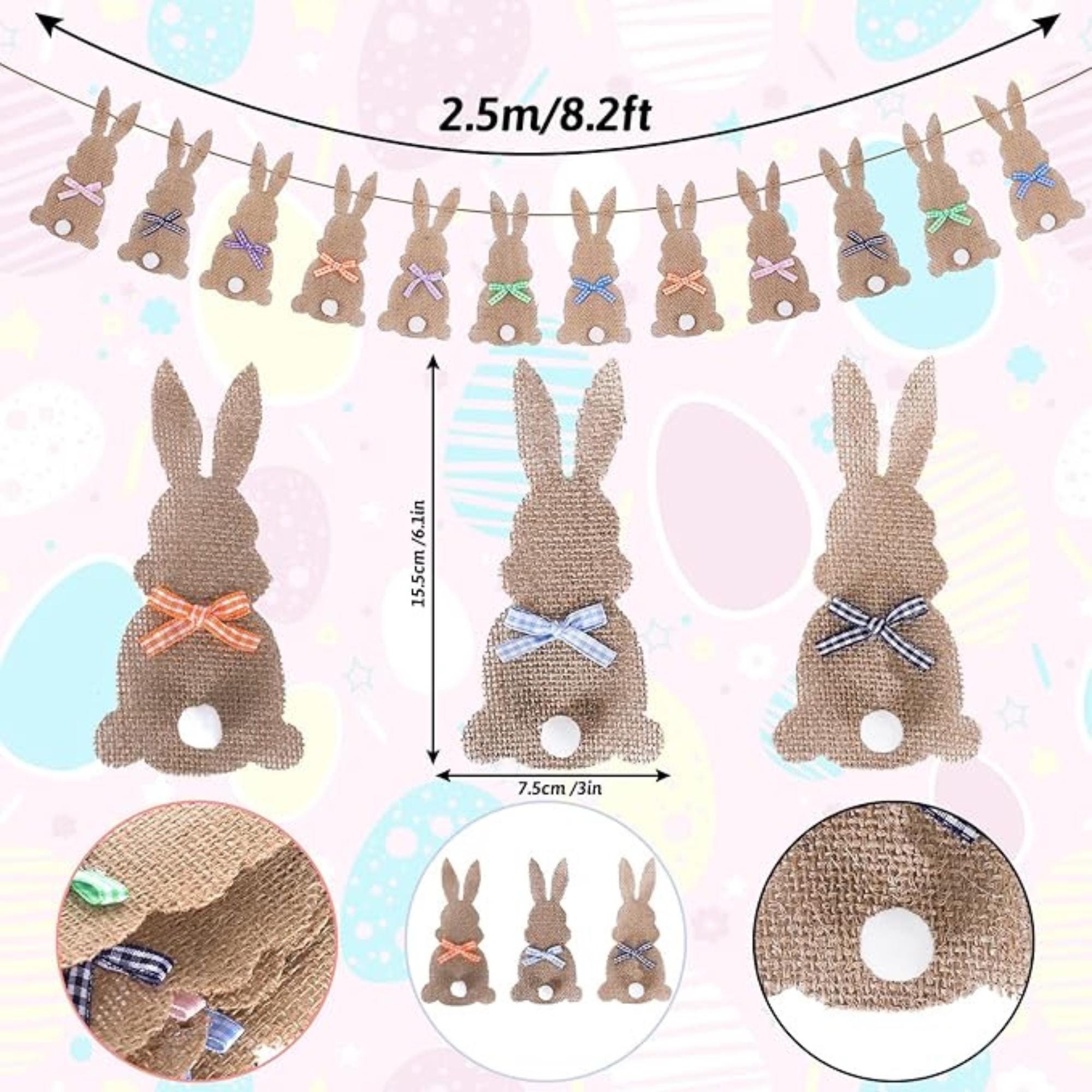 Burlap Easter Bunny Garland with Plaid Bows – Pre-Assembled Party Decor