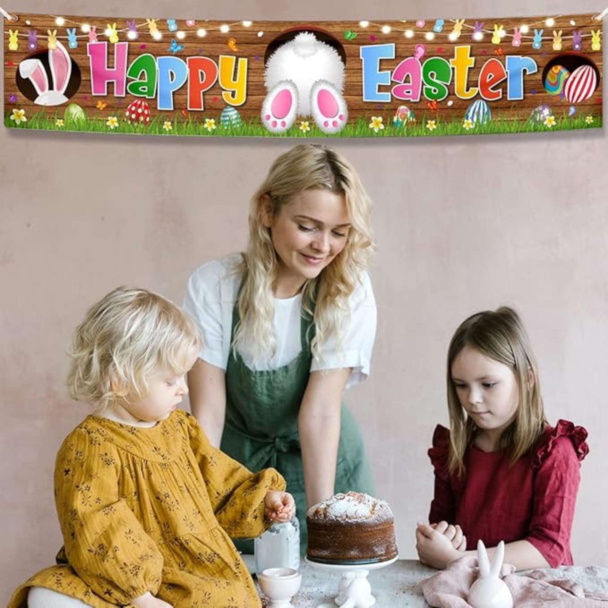 Happy Easter Yard Sign Banner Bunny Spring Outdoor Party Decor Supplies