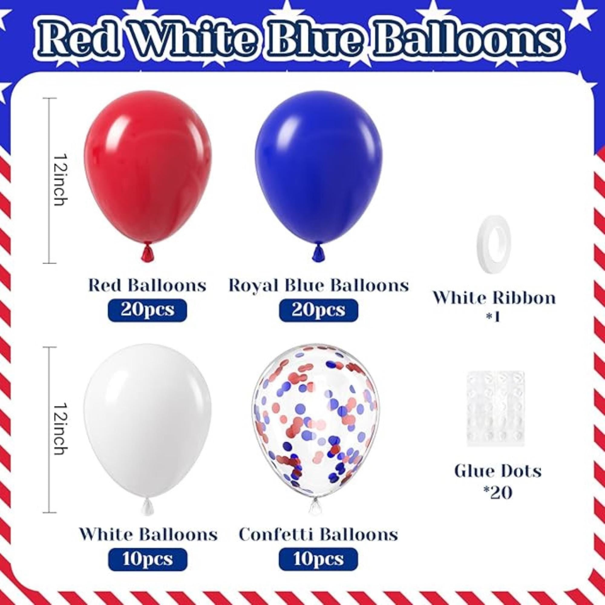 Red White Blue Balloons Set 12 Inch Confetti Patriotic Party Decor