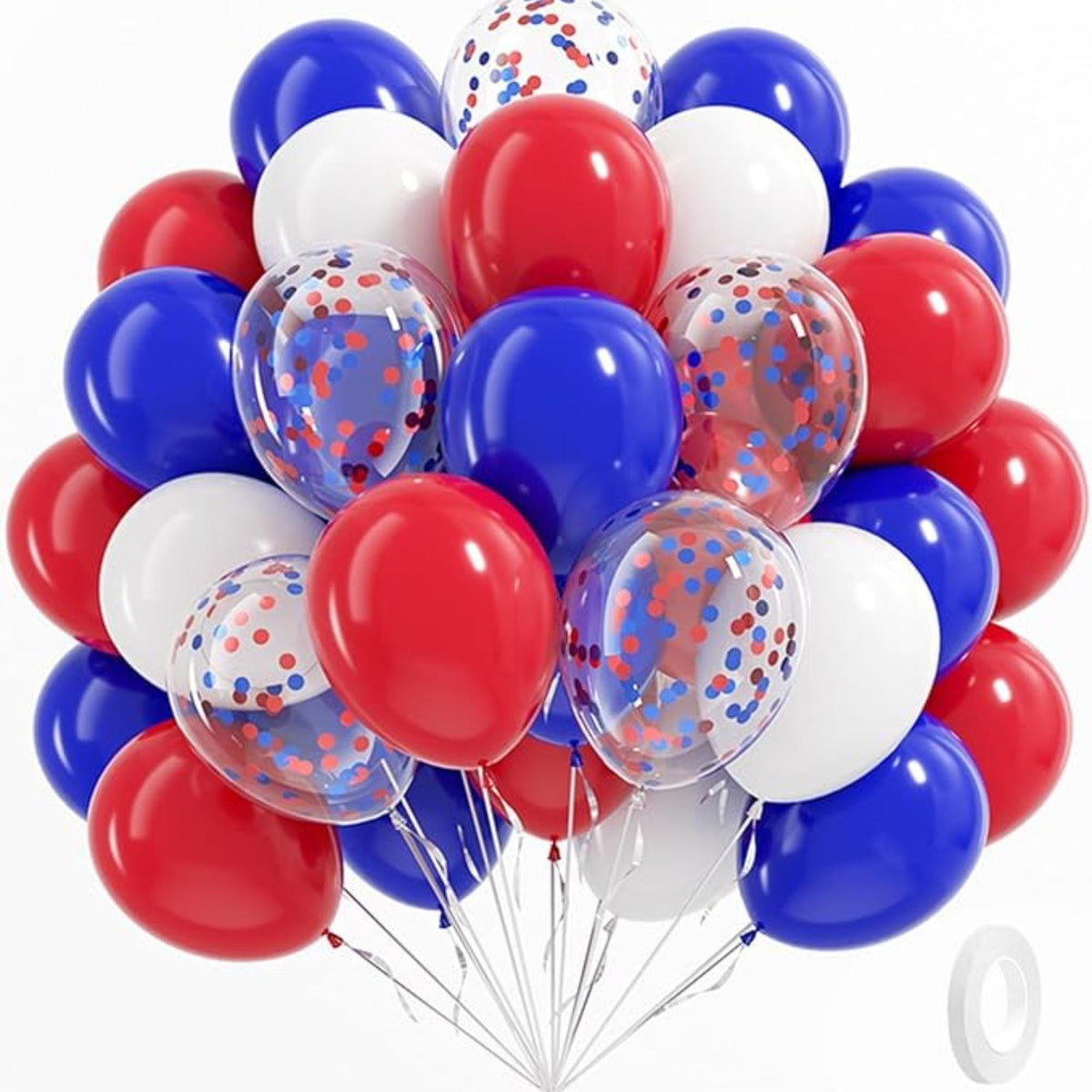 Red White Blue Balloons Set 12 Inch Confetti Patriotic Party Decor