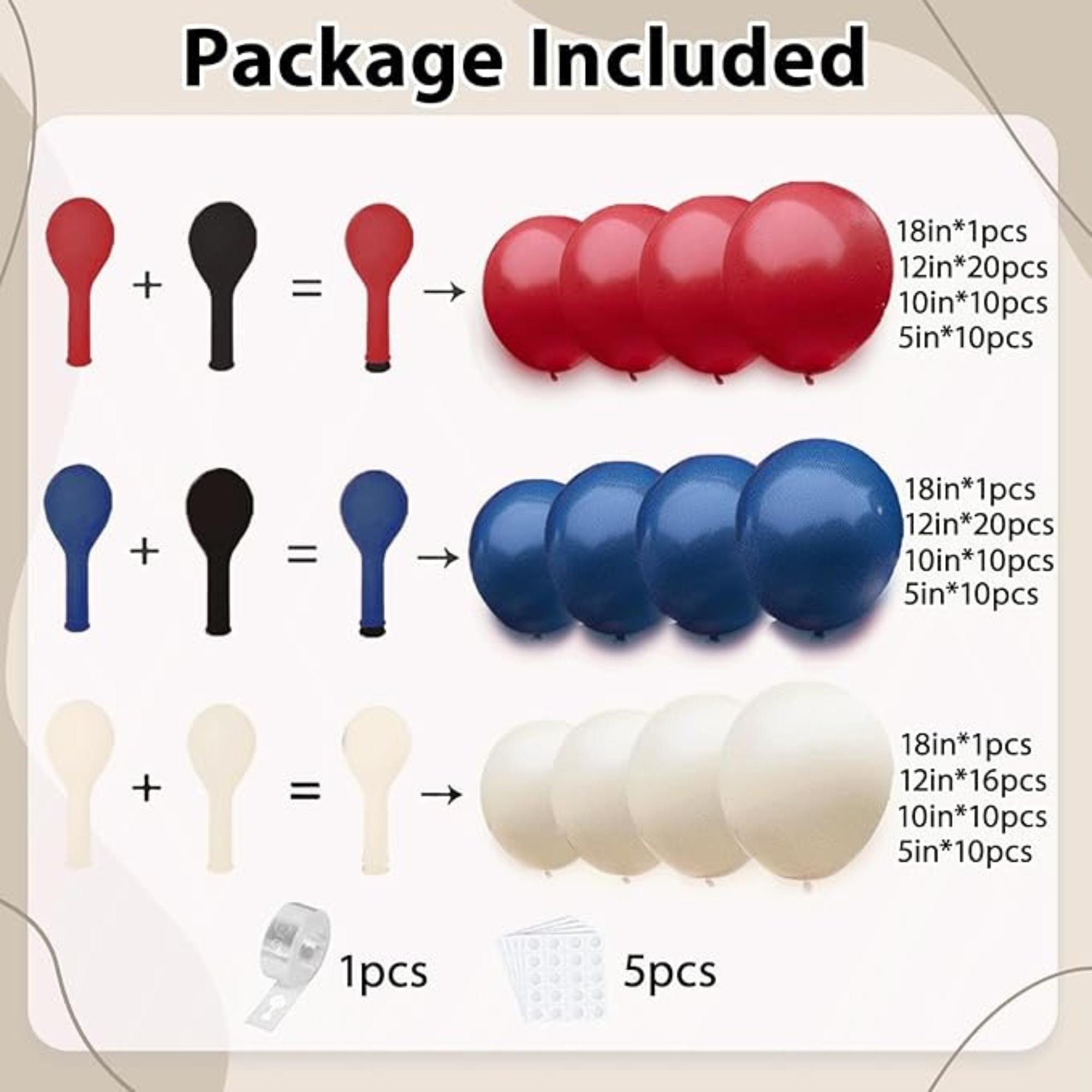 Red Blue White Balloon Arch Kit Double Stuffed Patriotic Decor