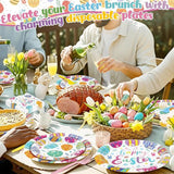 Easter Egg Plates and Napkins Set for 24 Guests, Disposable Party Tableware
