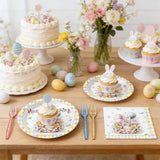 Easter Bunny Plates, Napkins, Forks Set: Spring Party Tableware for 24