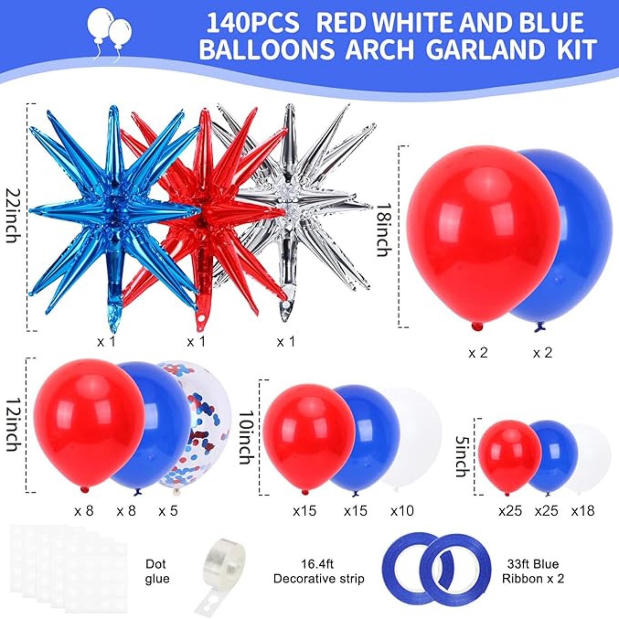 Red White Blue Balloon Garland Arch Kit Confetti Star Party Decor