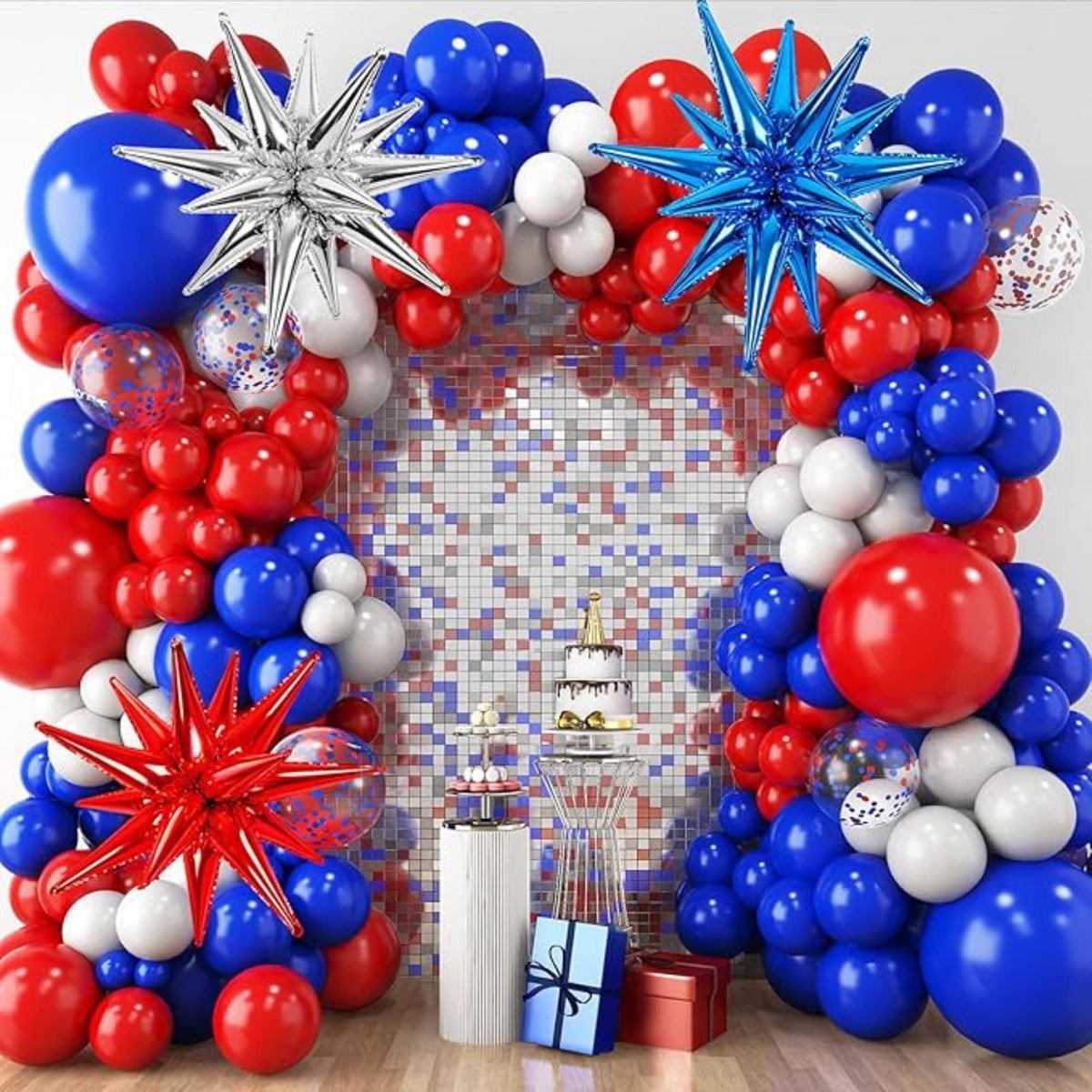 Red White Blue Balloon Garland Arch Kit Confetti Star Party Decor