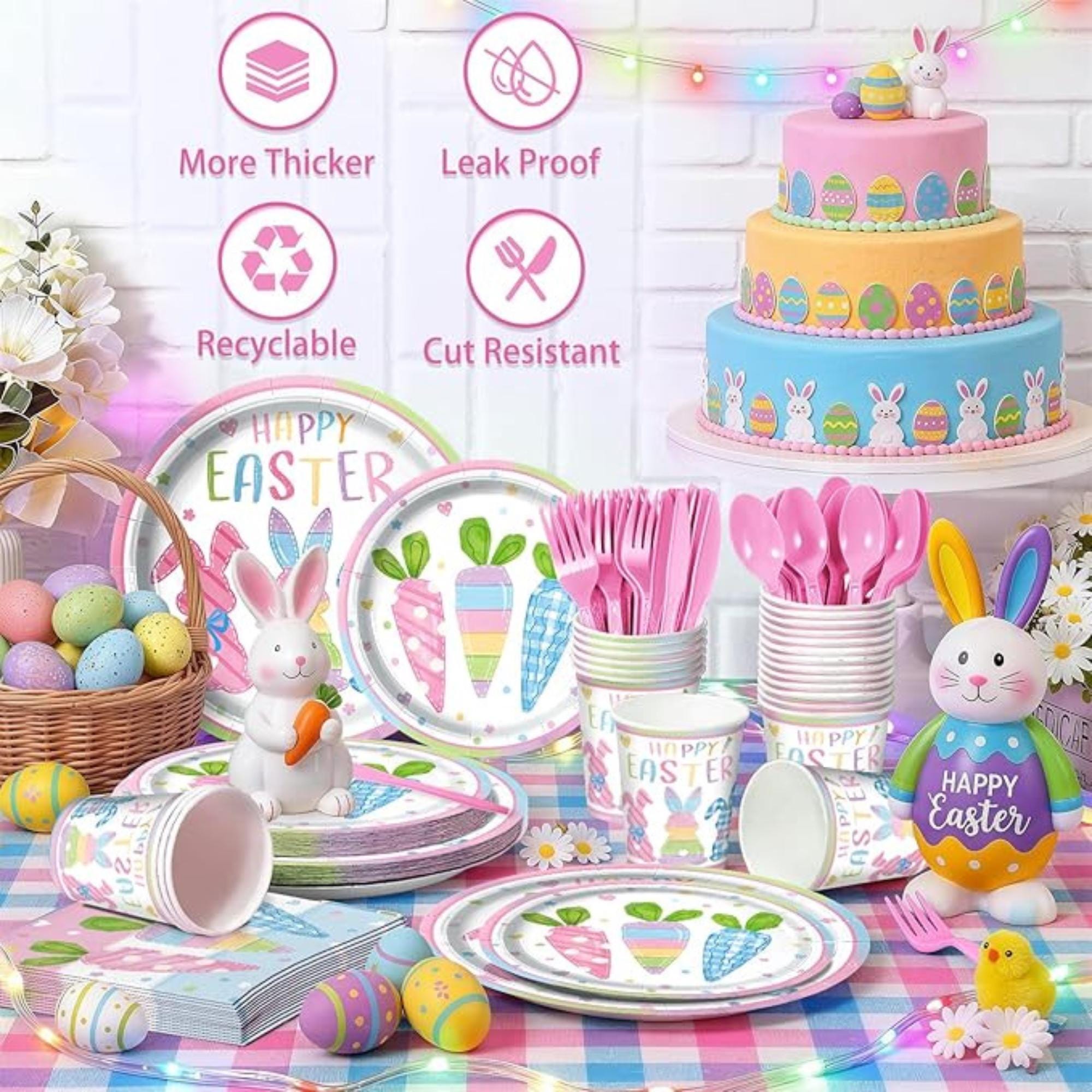 Easter Bunny Carrot Paper Plates and Napkins Set for 24 Guests