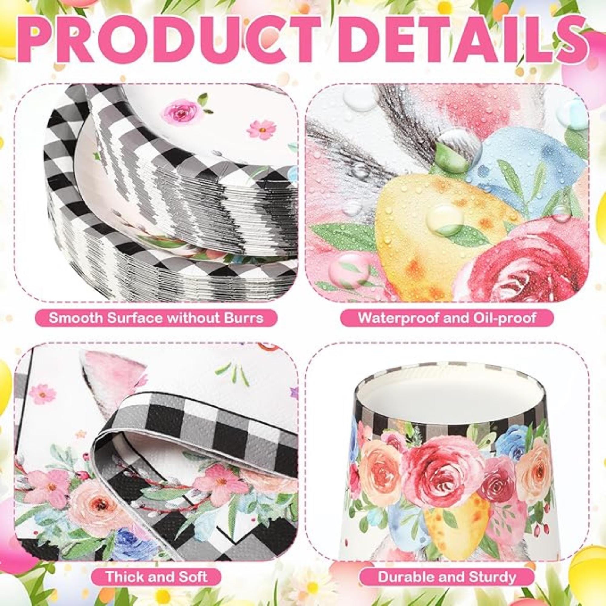 Easter Bunny Party Tableware Set: Buffalo Plaid Plates, Cups, Napkins, Cutlery for 50 Guests