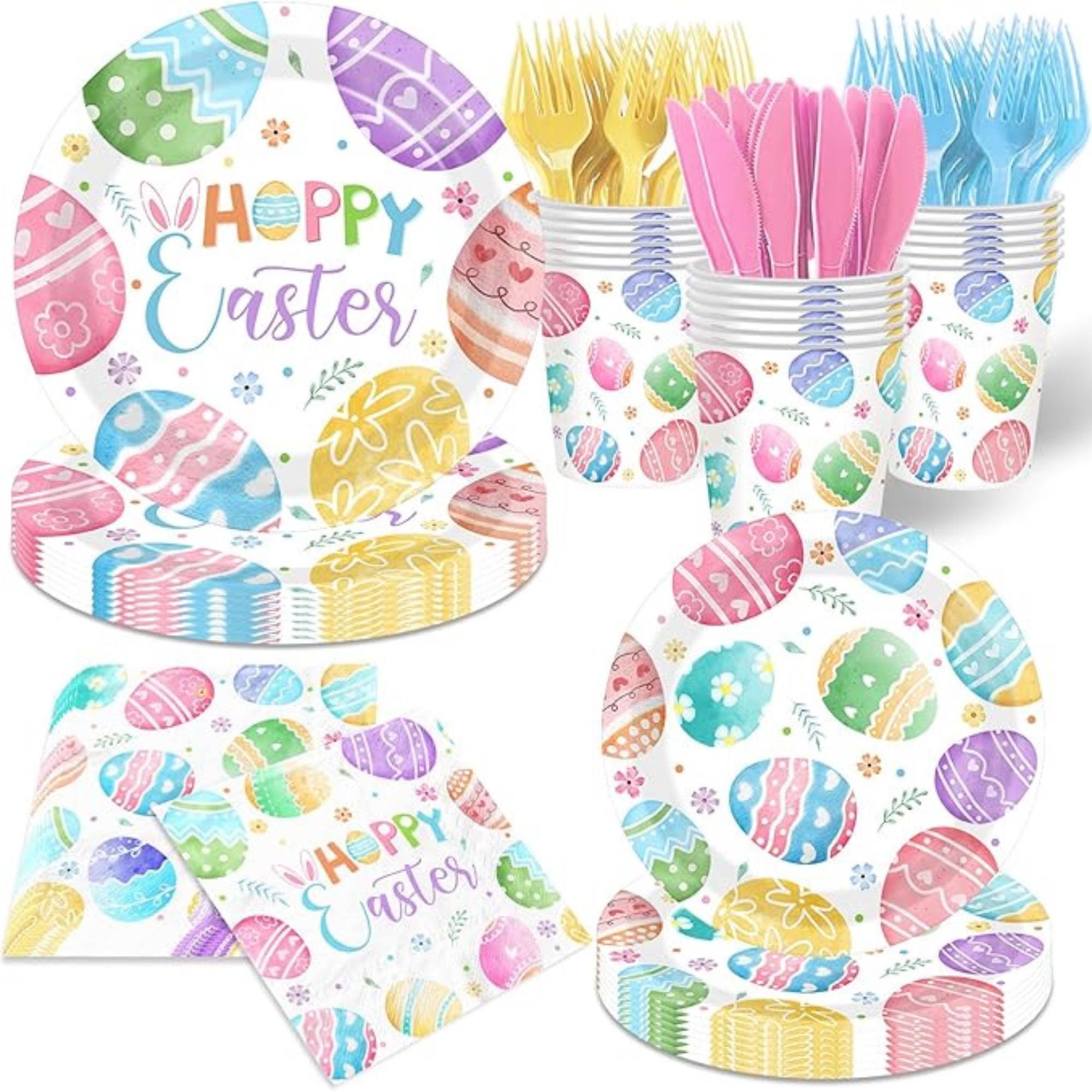 Easter Egg Watercolor Paper Plates and Napkins Set (Serves 24)