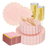 Pink Gold Scalloped Plastic Tableware Set: Plates, Cutlery, Cups for Parties