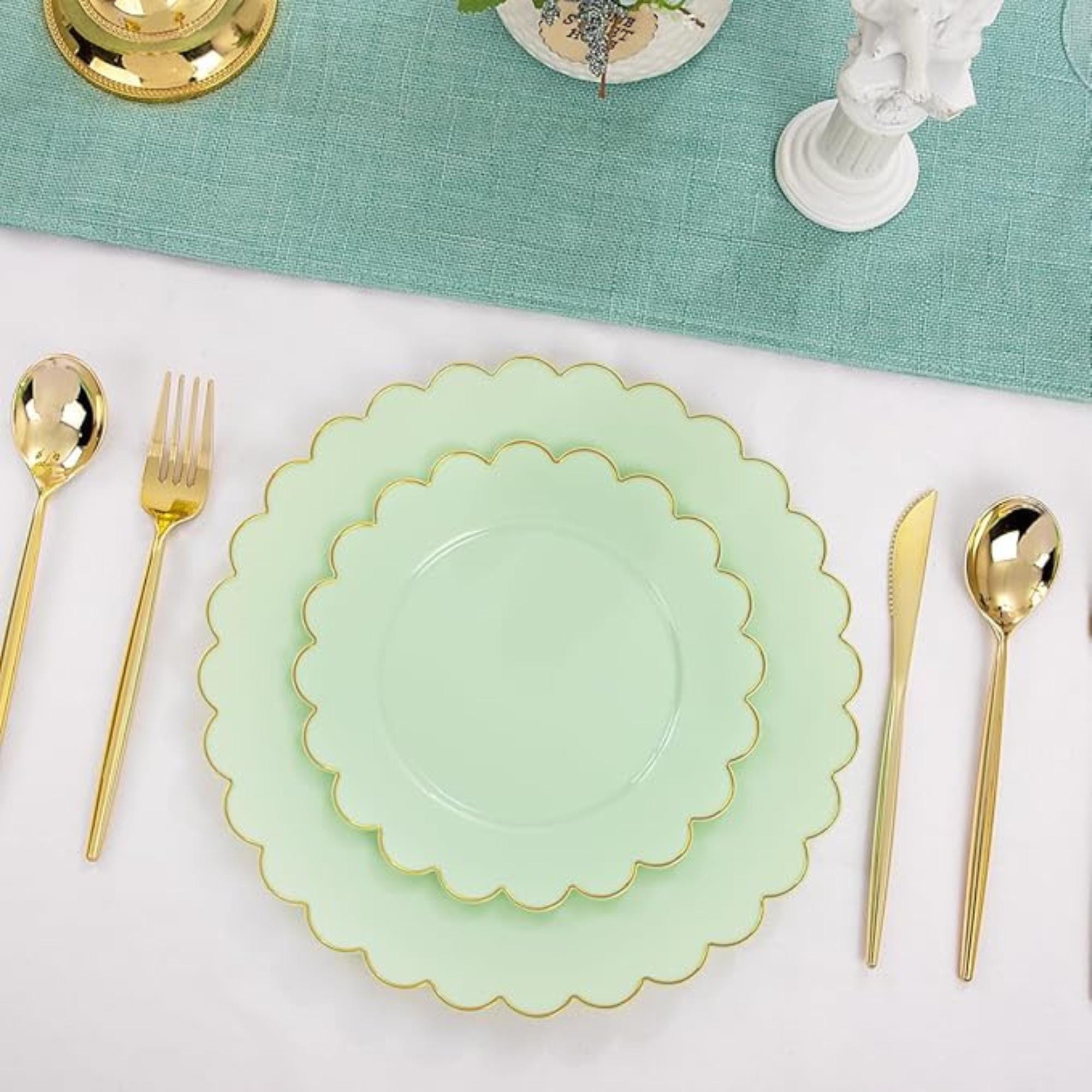 Sage Green Scalloped Plastic Plates Set: 60 PCS Dinnerware for Parties