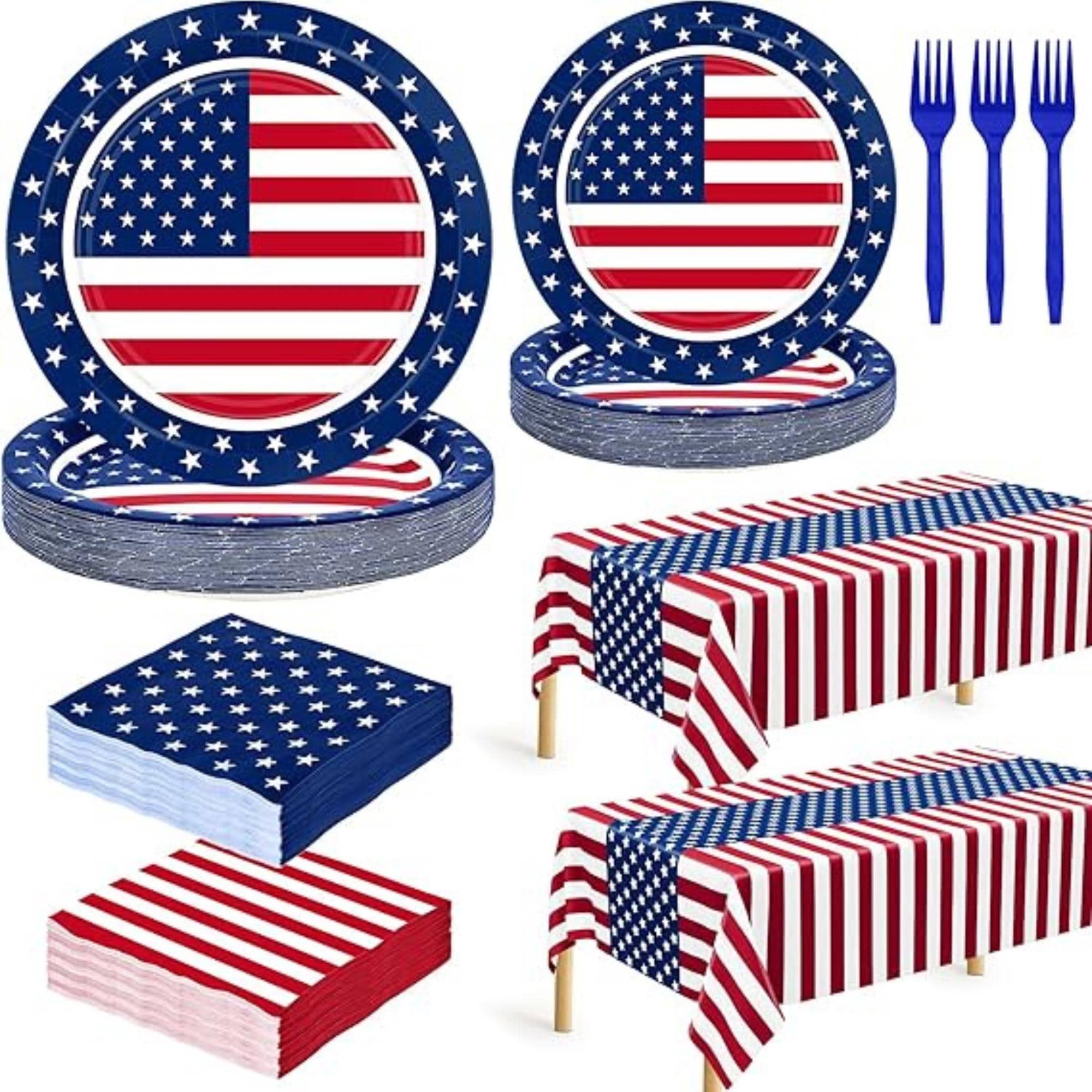 122 Piece Patriotic Party Supplies Set with Plates Napkins Tableware Decor
