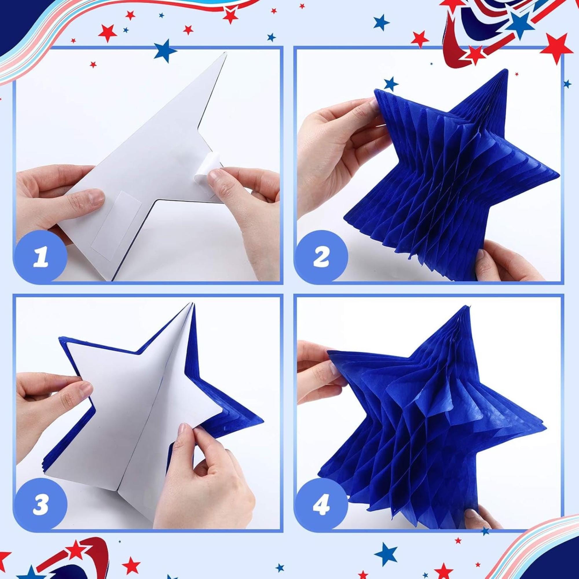 6 Piece Patriotic Honeycomb Centerpieces for Fourth of July Party Decor
