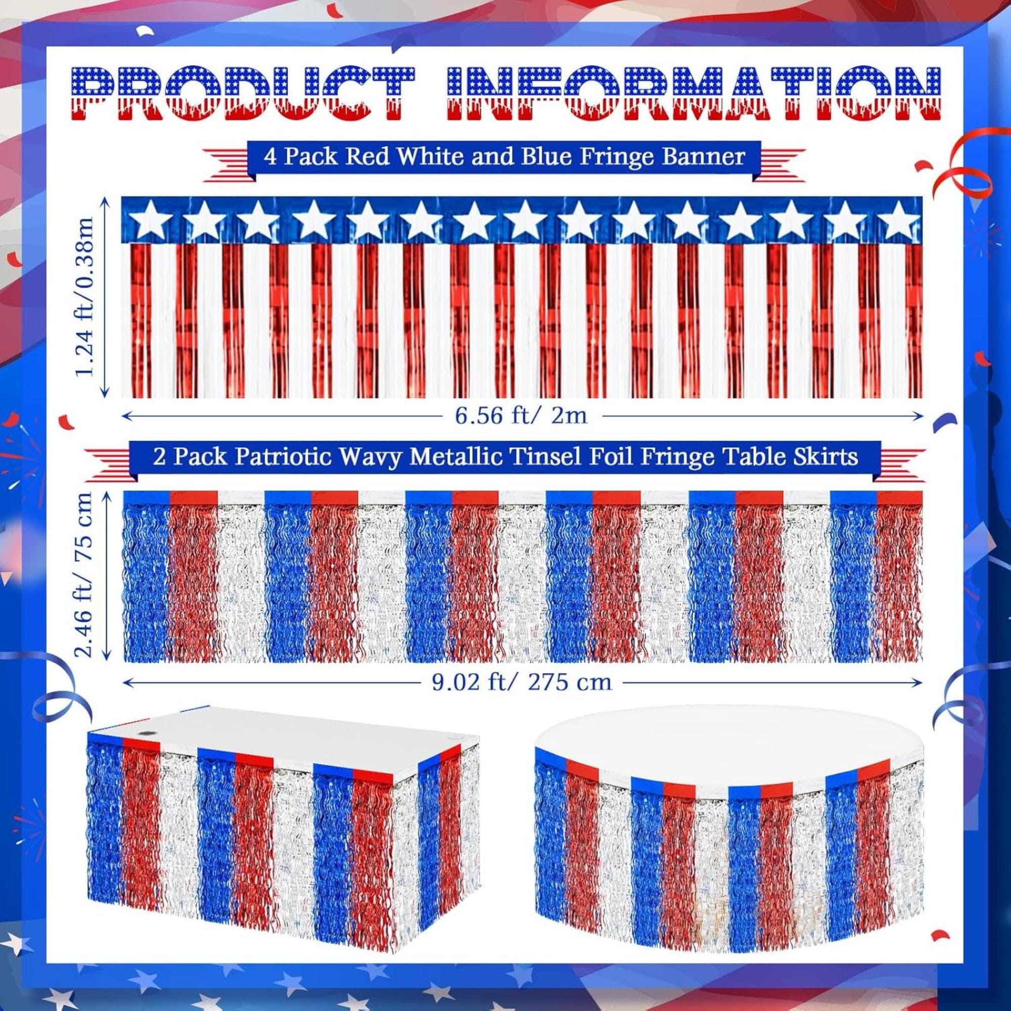 6 Piece Patriotic Fringe Banner and Tinsel Skirt Set for Party Decorations