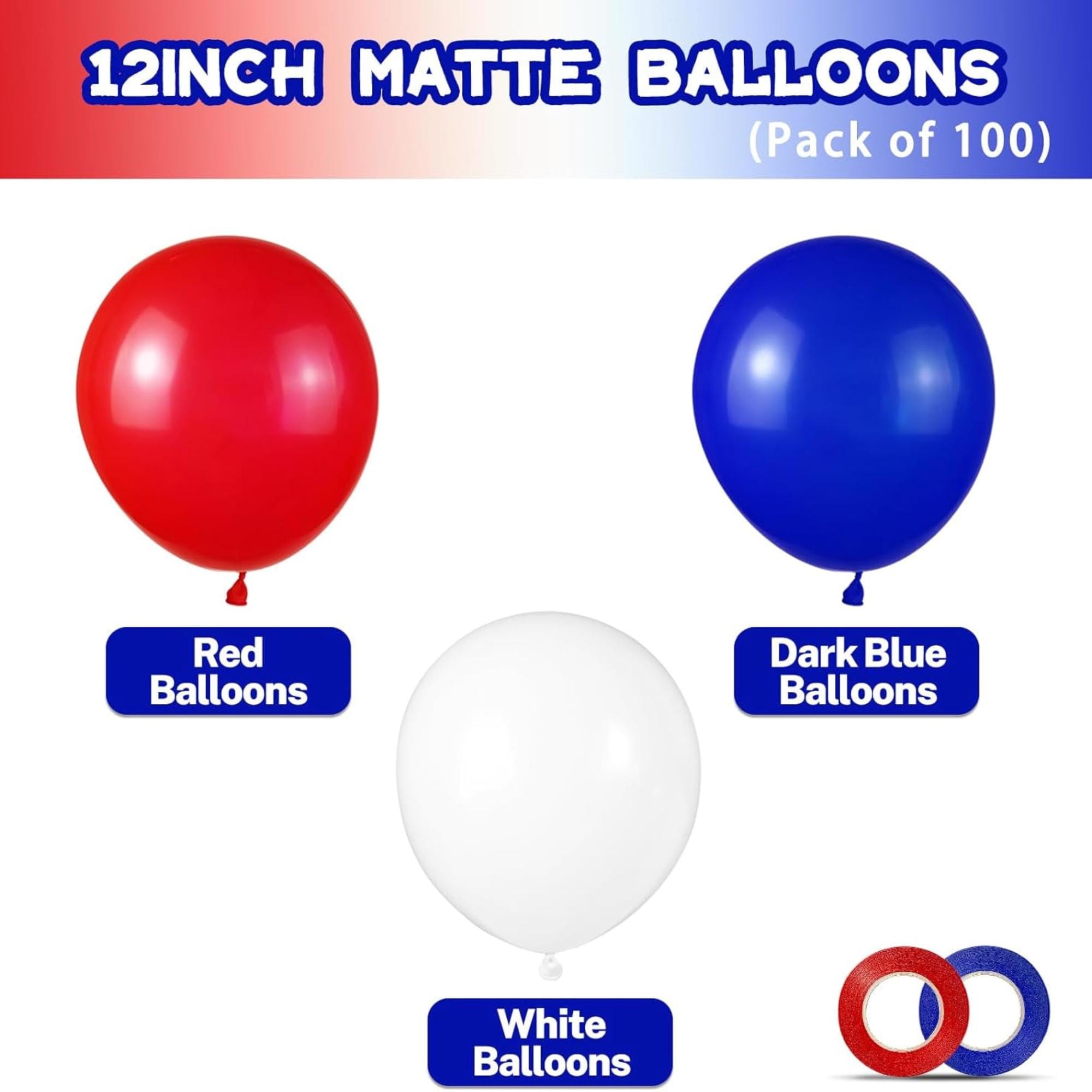 100 Pack Red White Blue Latex Balloons for Patriotic Party Decorations