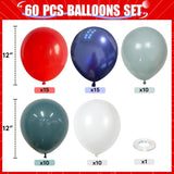 60 Piece Red Blue White Balloons Set for Patriotic Party Decorations