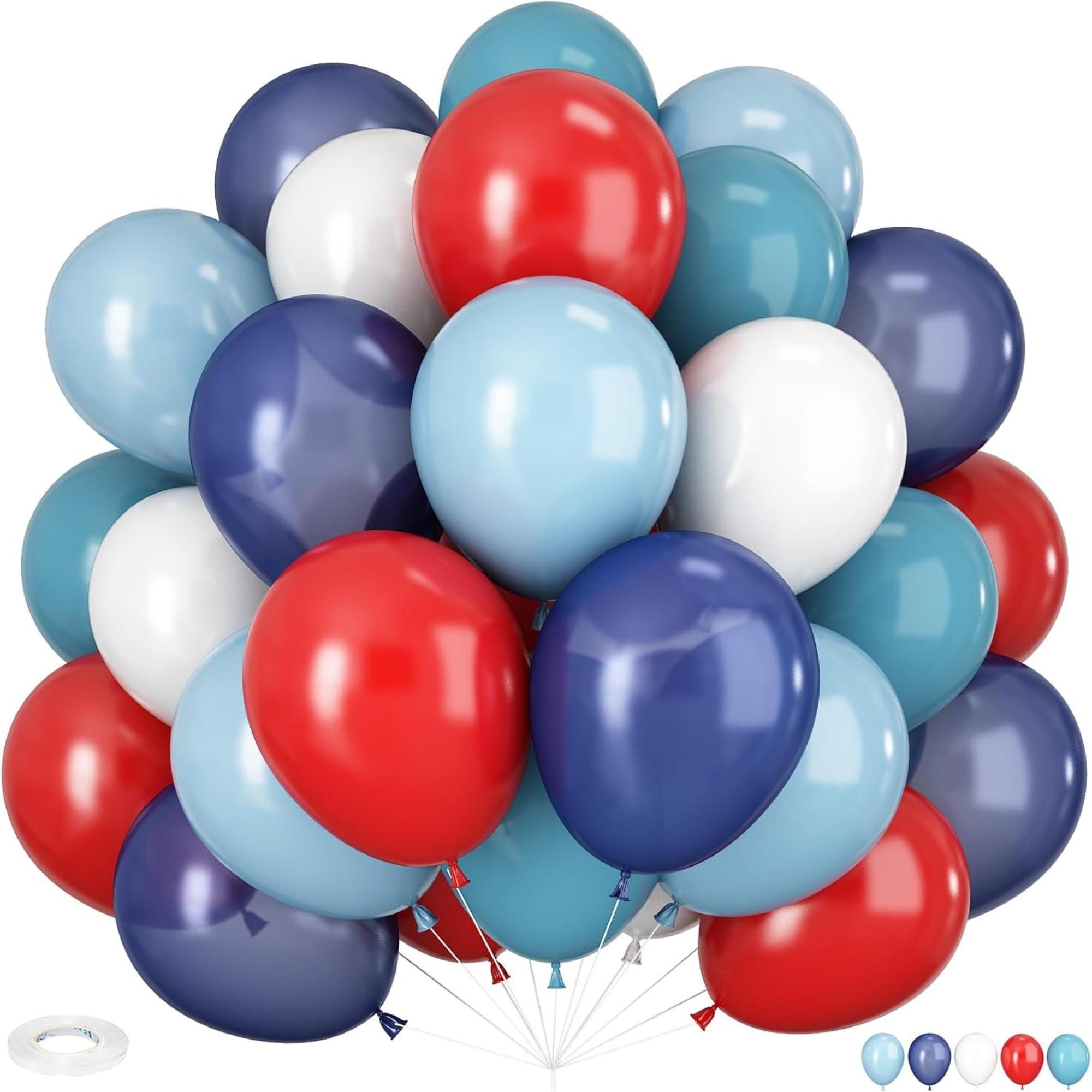 60 Piece Red Blue White Balloons Set for Patriotic Party Decorations